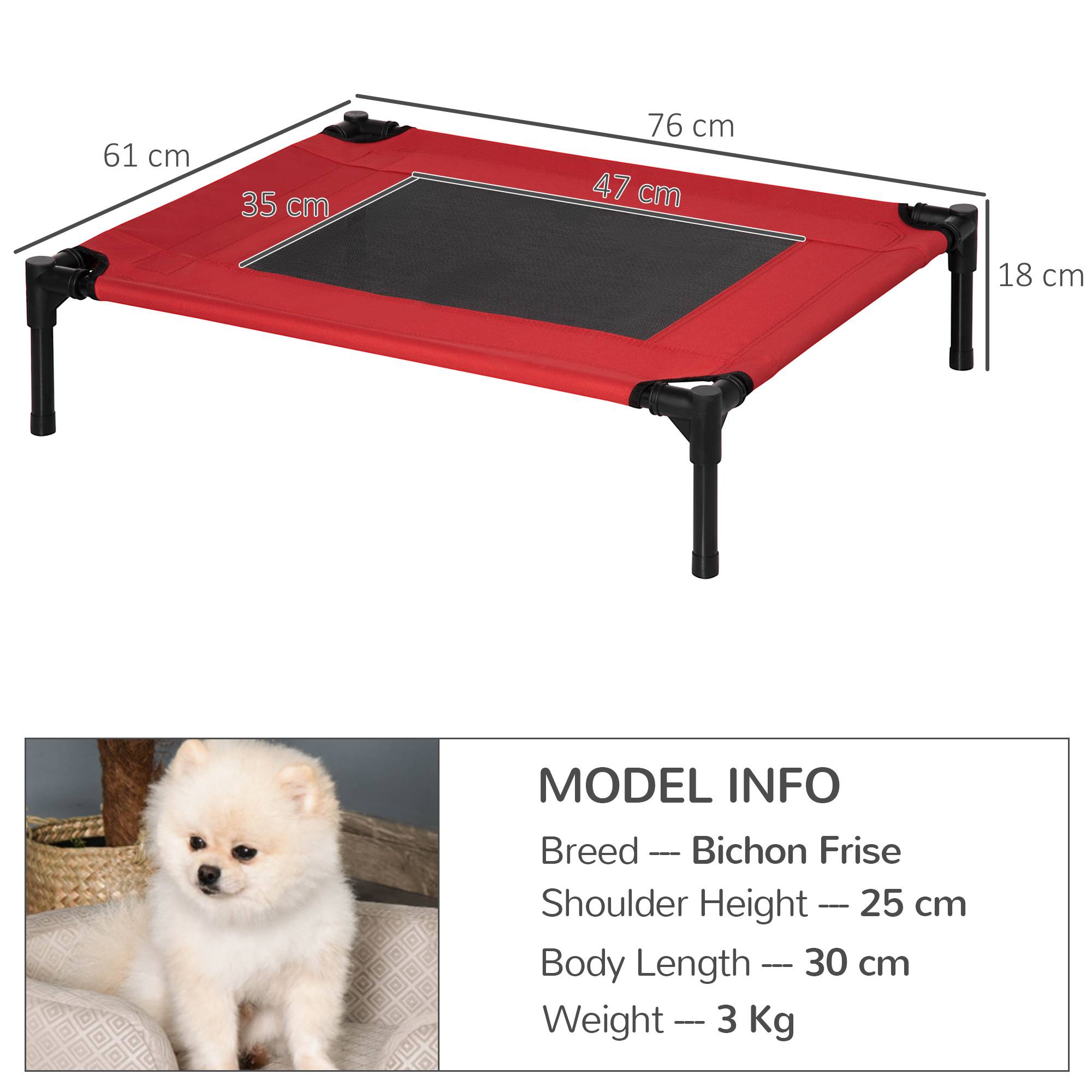 ComfortXL - Lit surélevé respirant pour chien en Oxford 600D et maille rouge et noir 76 x 61 x 18 cm pour jardin et voyage - Image 3