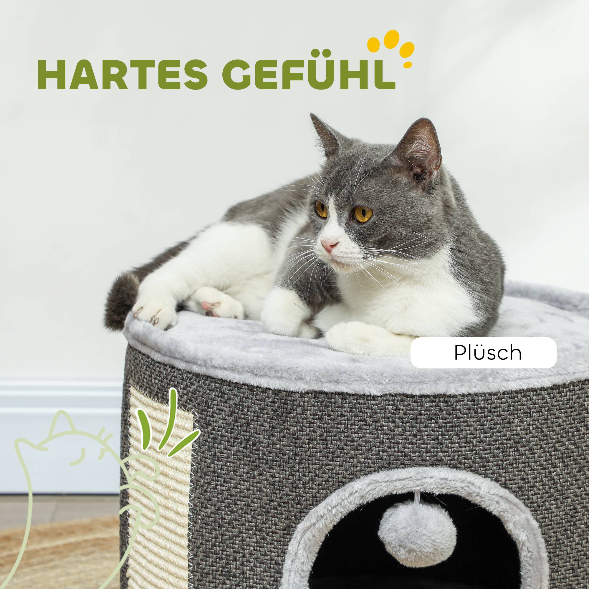 Niche à chat 2 niveaux en feutrine avec coussins et griffoir sisal 40x30cm gris - ComfortXL Outdoor Living - Image 7