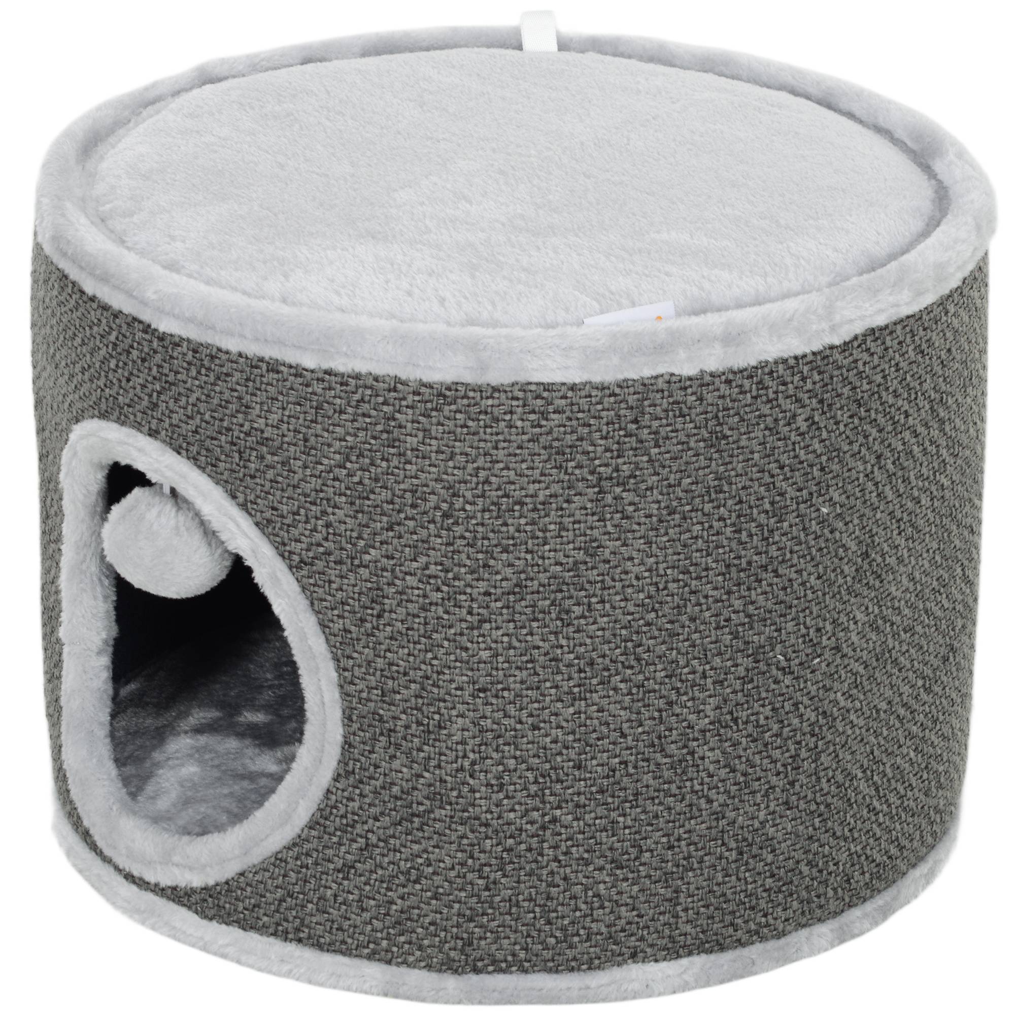 Niche à chat 2 niveaux en feutrine avec coussins et griffoir sisal 40x30cm gris - ComfortXL Outdoor Living - Image 2