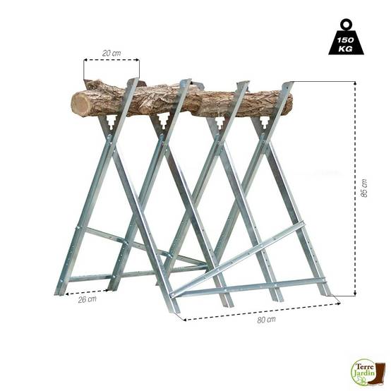 Chevalet de Sciage Pliable en Acier - Porte Bûches Robuste - Supporte Jusqu'à 150 kg - TERRE JARDIN - Image 2