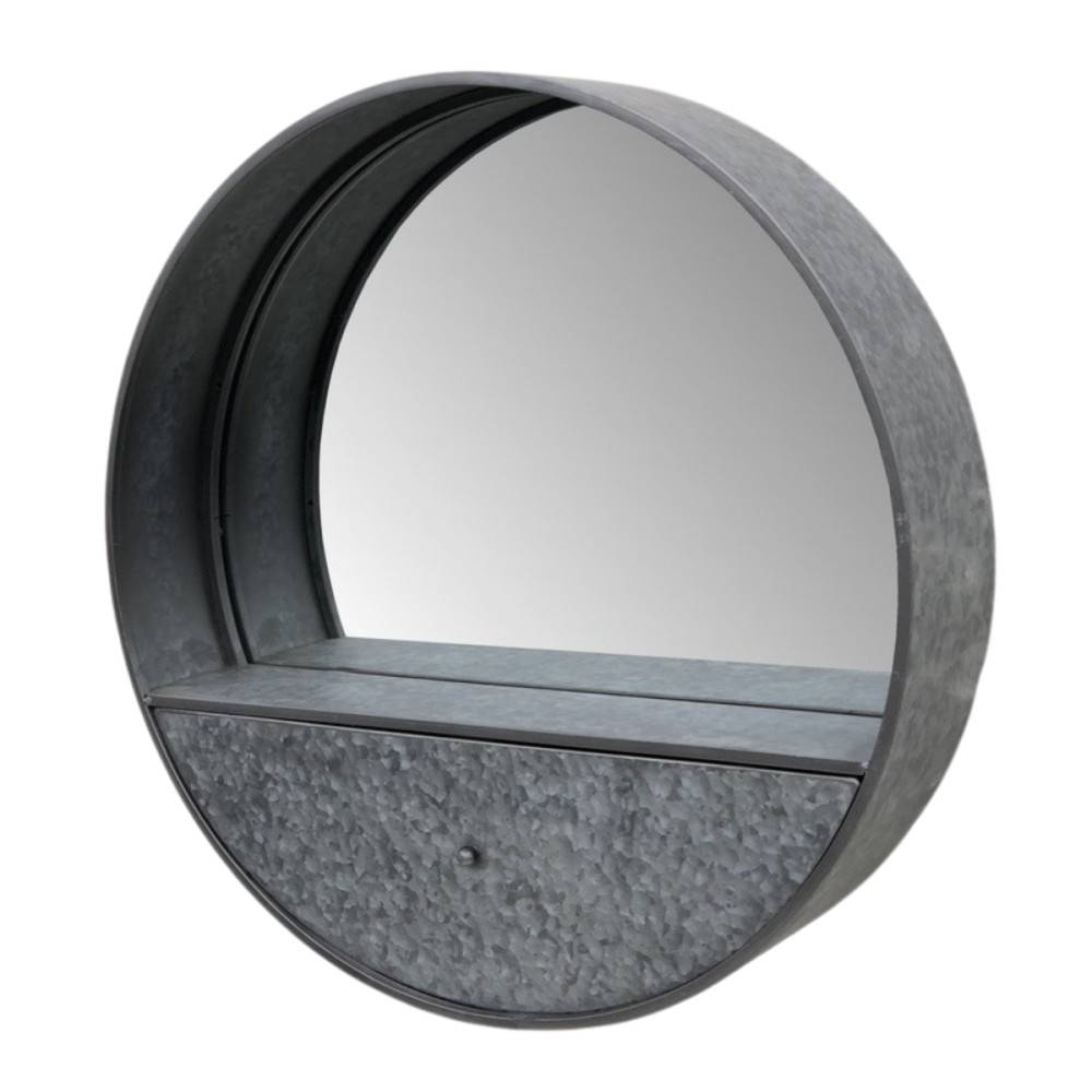 Miroir avec tiroir en zinc gris Ø.71 cm Chemin de campagne