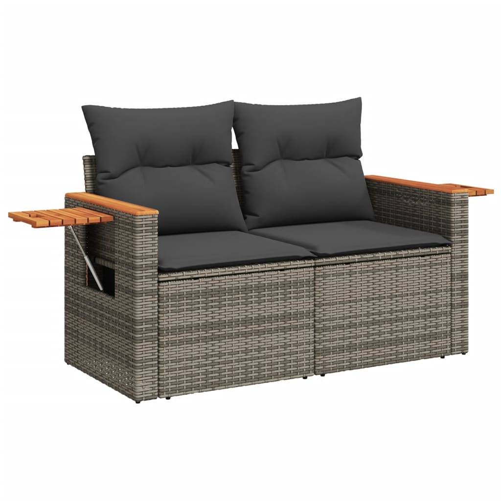 ComfortXL - Canapé Extérieur 2 Places Résine Grise Acacia Tablette et Coussins Gris Foncé – ComfortXL Outdoor Living - Image 2