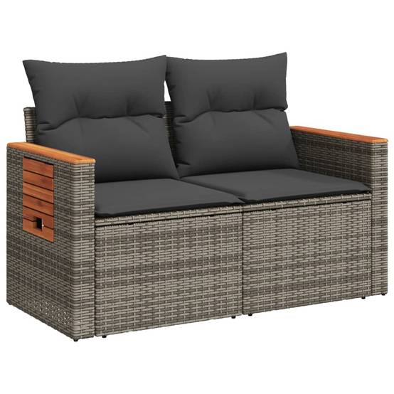 ComfortXL - Canapé Extérieur 2 Places Résine Grise Acacia Tablette et Coussins Gris Foncé – ComfortXL Outdoor Living - Image 4