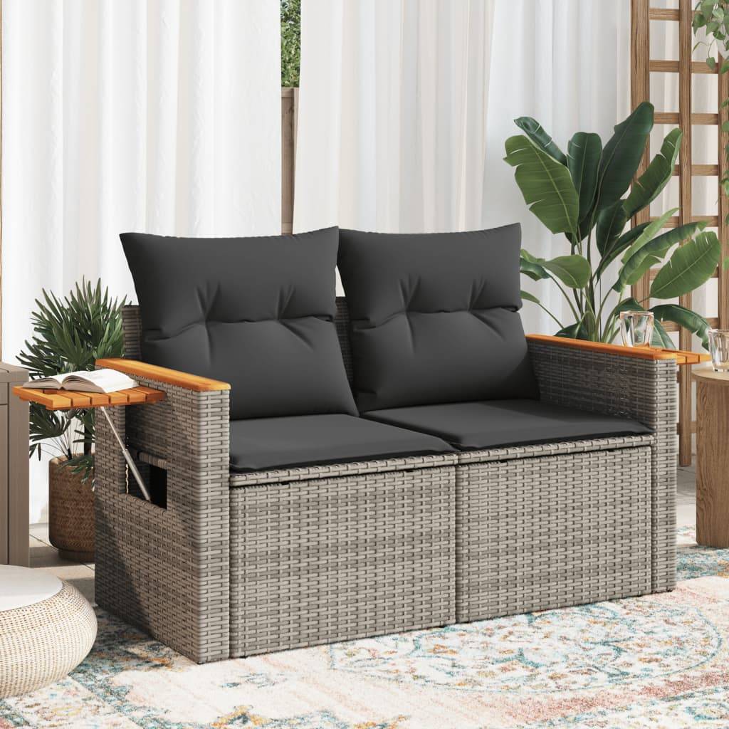 ComfortXL - Canapé Extérieur 2 Places Résine Grise Acacia Tablette et Coussins Gris Foncé – ComfortXL Outdoor Living - Image 1