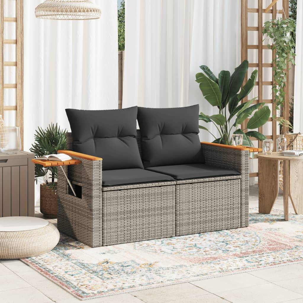 ComfortXL - Canapé Extérieur 2 Places Résine Grise Acacia Tablette et Coussins Gris Foncé – ComfortXL Outdoor Living - Image 3