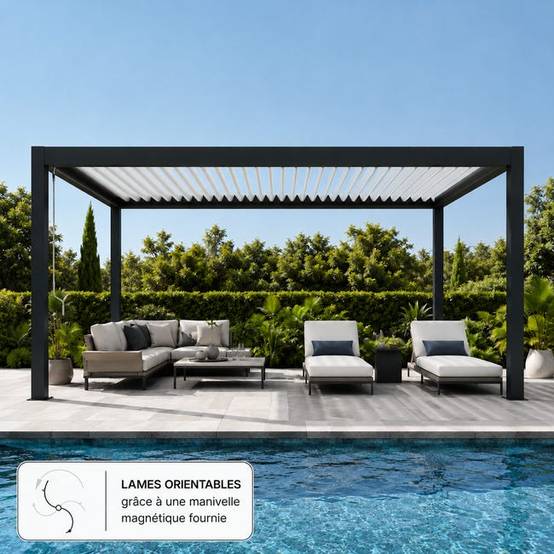 Pergola Bioclimatique Aluminium Autoportante Anthracite 5x3,5 Manuelle S ORIAL France - Image 3
