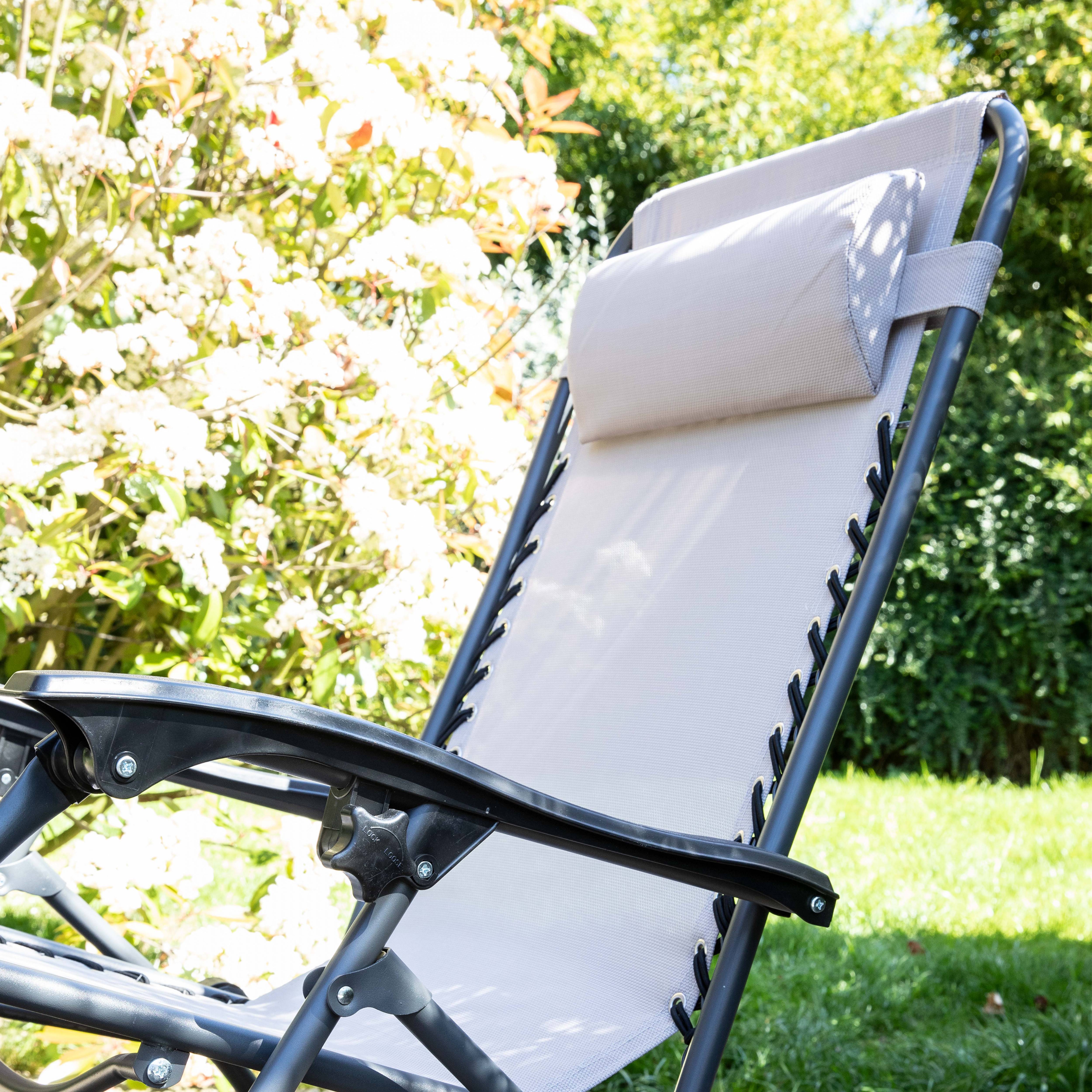 Oviala - Fauteuil relax de jardin en acier et textilène inclinable taupe Monaco - Oviala - Image 4