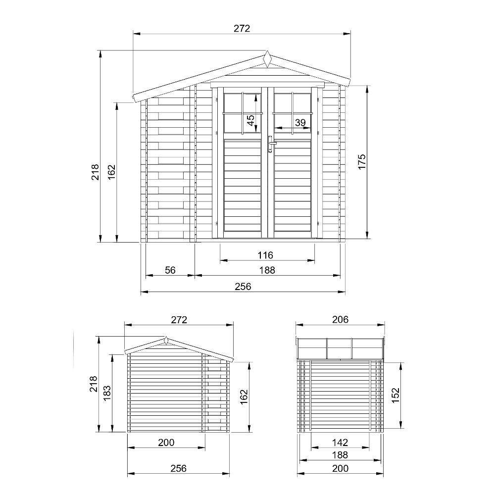 Timbela - Abri de jardin en bois et range bûches 206x272xH218 cm/ 3,53+0,97 m² avec porte verrouillable de haute qualité - 19 mm d’épaisseur - TimbelaM386F - Image 5