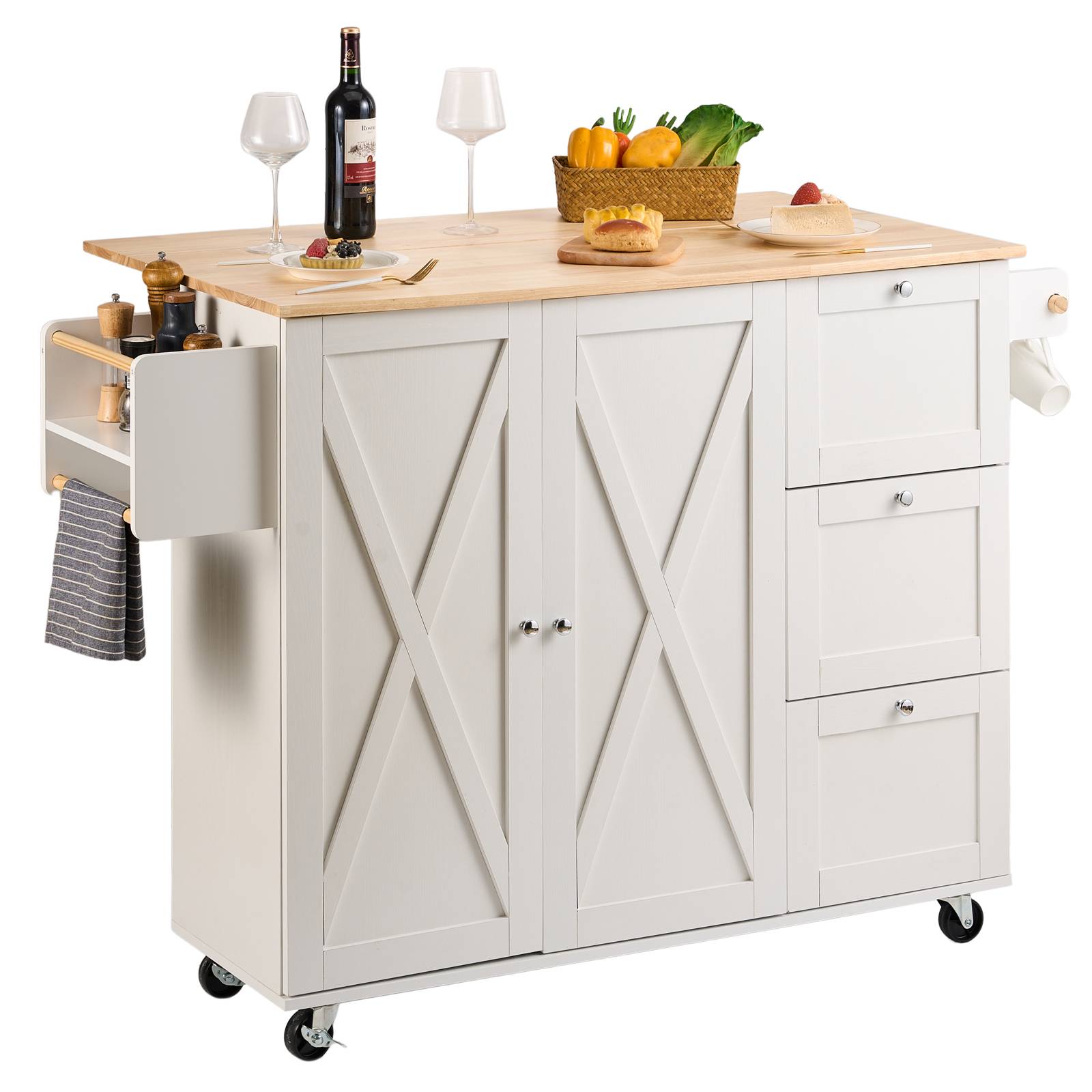 Vevor - VEVOR Îlot central 115x39 cm, roulettes, armoire, 3 tiroirs, abattant. Porte-épices, cuisine.