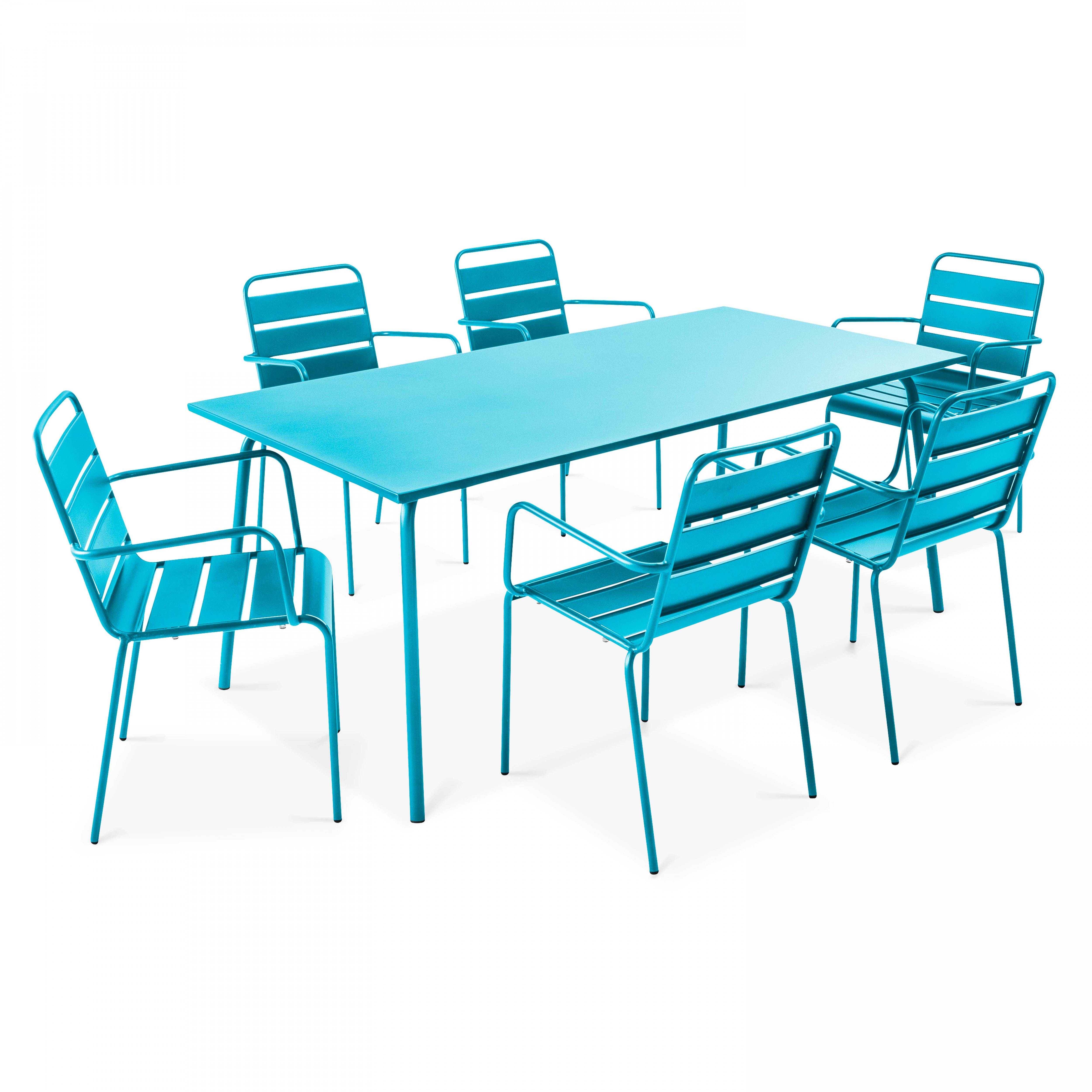 Oviala - Ensemble table de jardin et 6 fauteuils en métal bleu Palavas - Oviala - Image 1