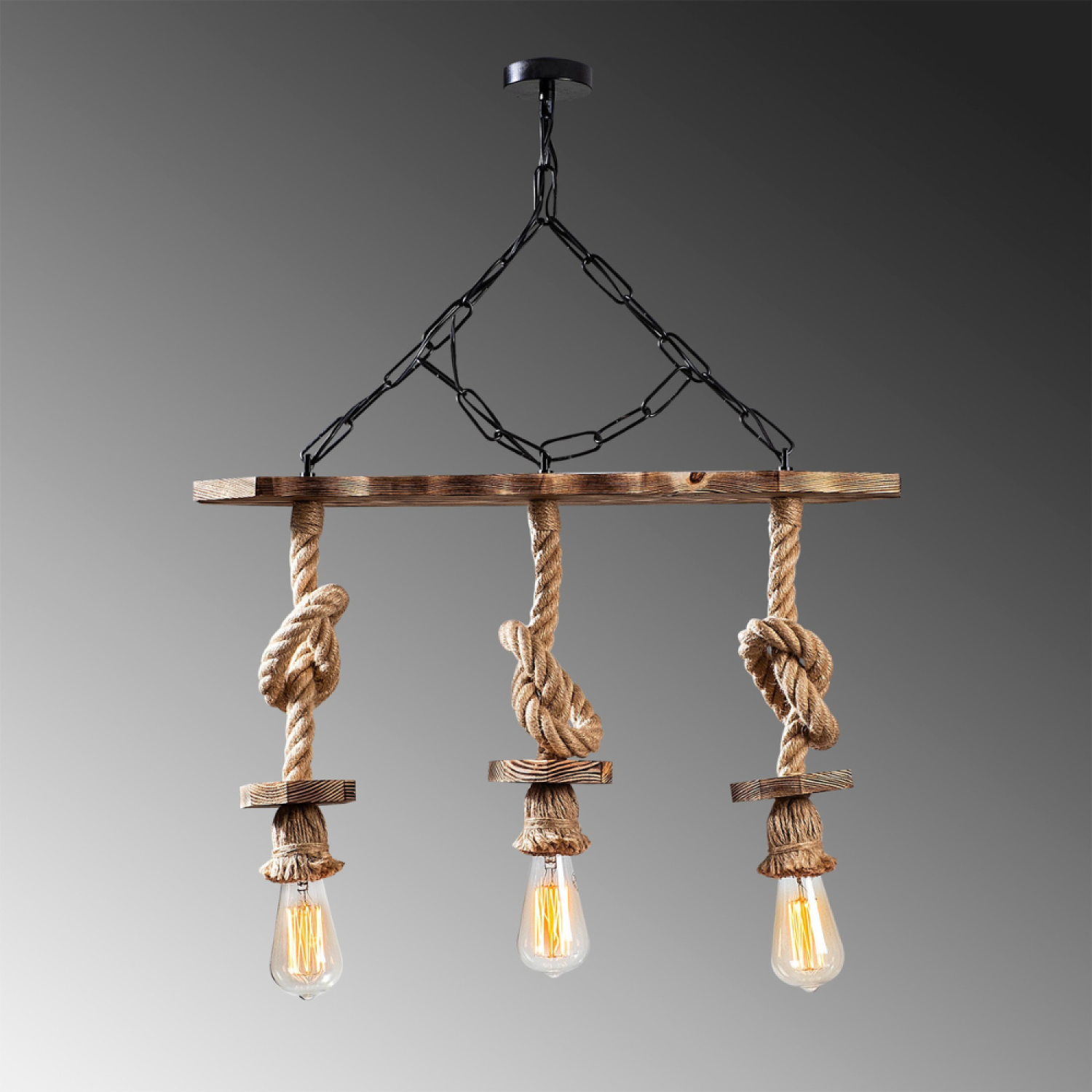 Concept Usine - Suspension rustique filaire 3 lampes cordes et bois ZYA - Image 4