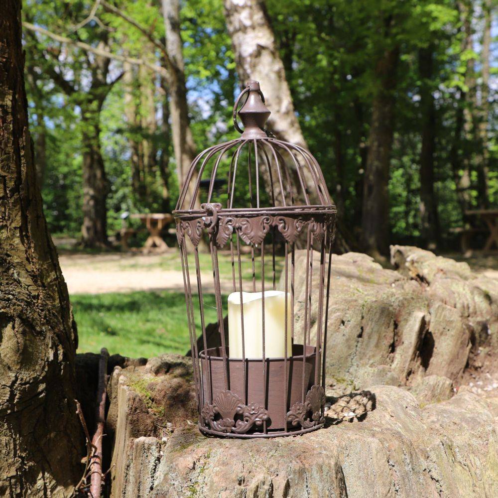 Cage à oiseaux décorative ancienne métal marron Ø.19x45cm Chemin de campagne - Image 2