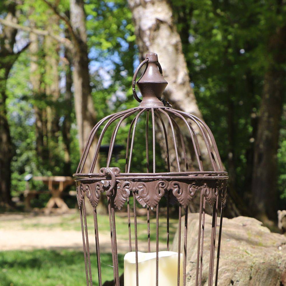 Cage à oiseaux décorative ancienne métal marron Ø.19x45cm Chemin de campagne - Image 3