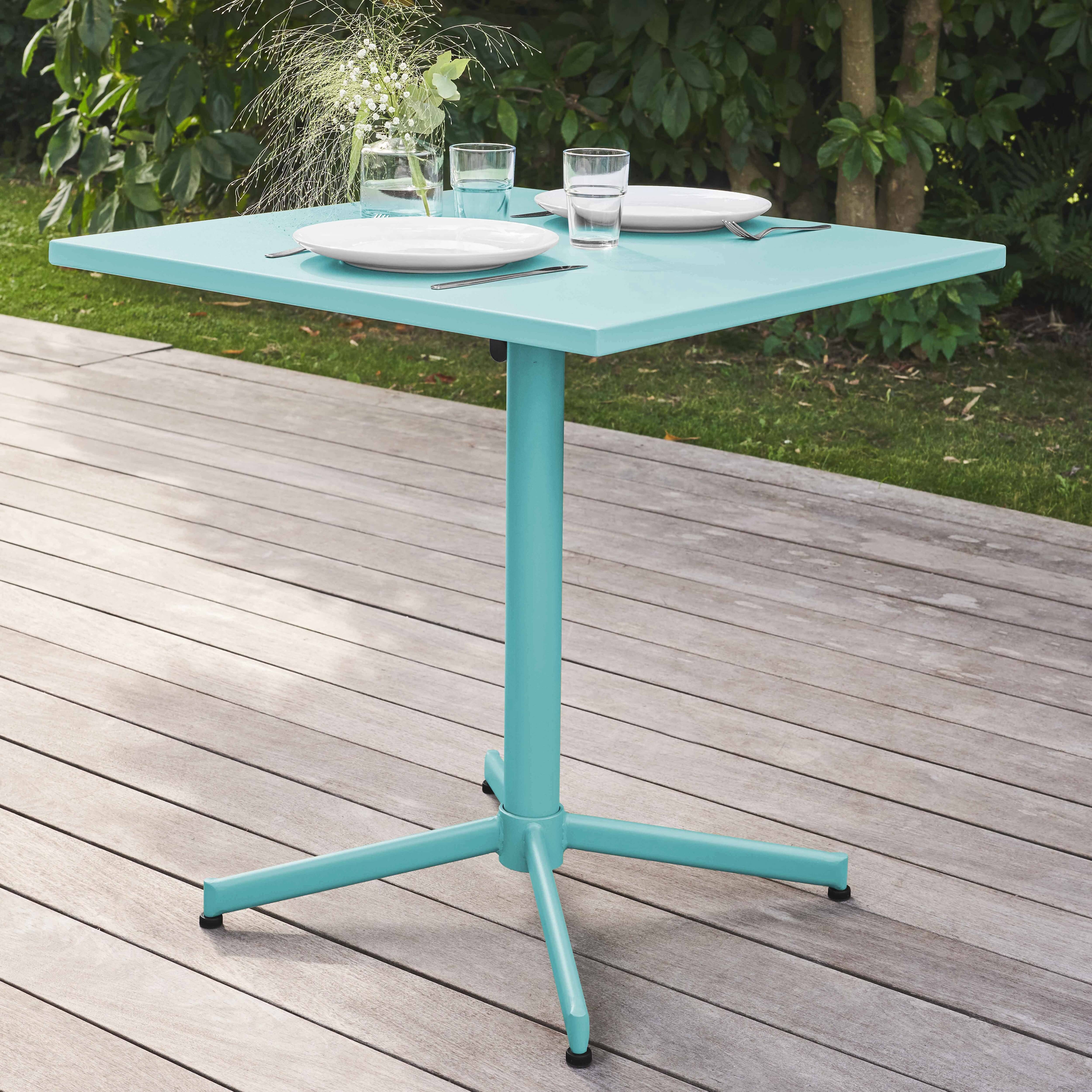 Oviala - Table de jardin carrée bistro inclinable en acier turquoise 70cm Palavas - Oviala - Image 2