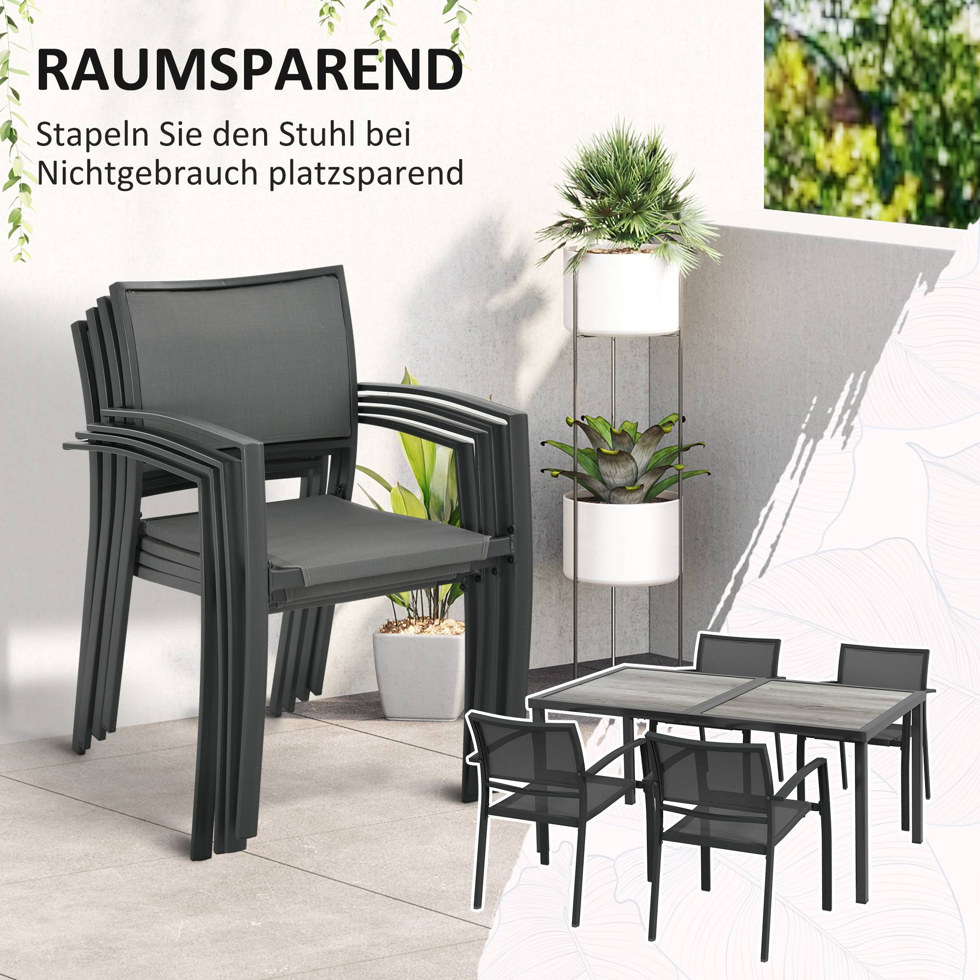 Salon de jardin aciers gris 150 x 87 x 72 cm - PANGIVO - Image 6