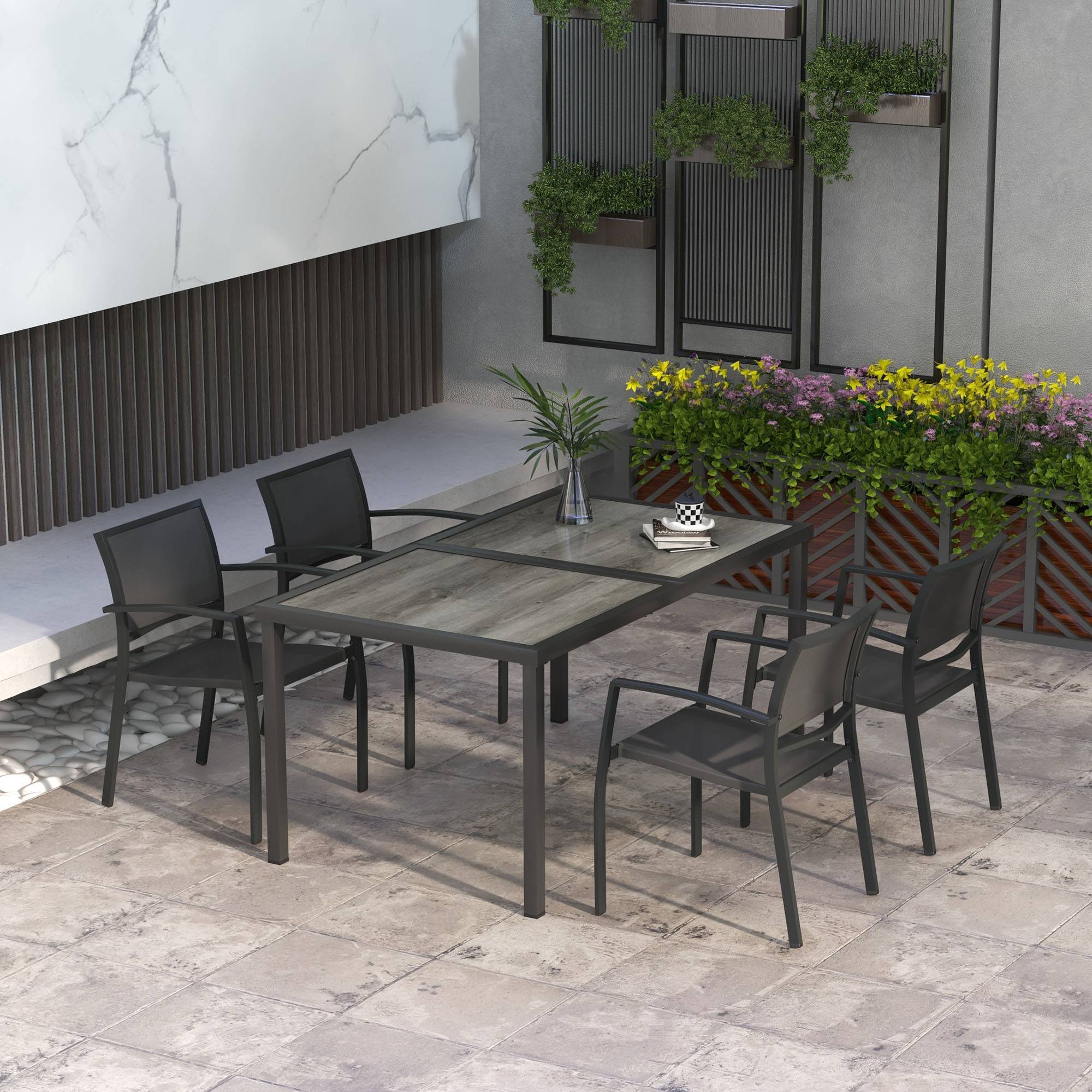 Salon de jardin aciers gris 150 x 87 x 72 cm - PANGIVO - Image 3