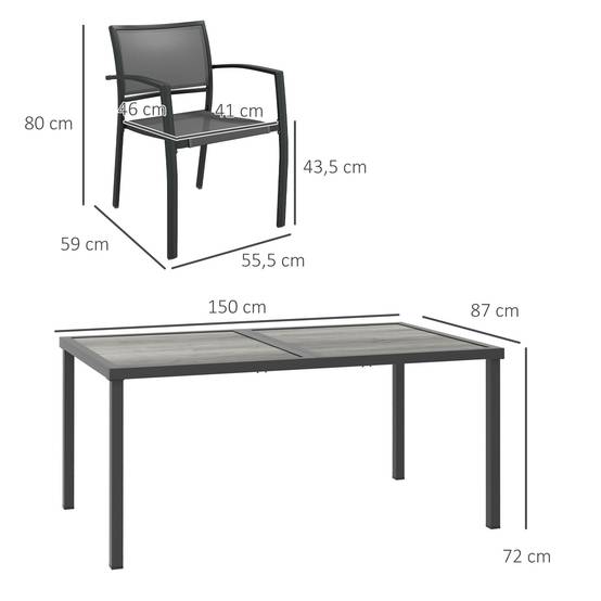 Salon de jardin aciers gris 150 x 87 x 72 cm - PANGIVO - Image 5