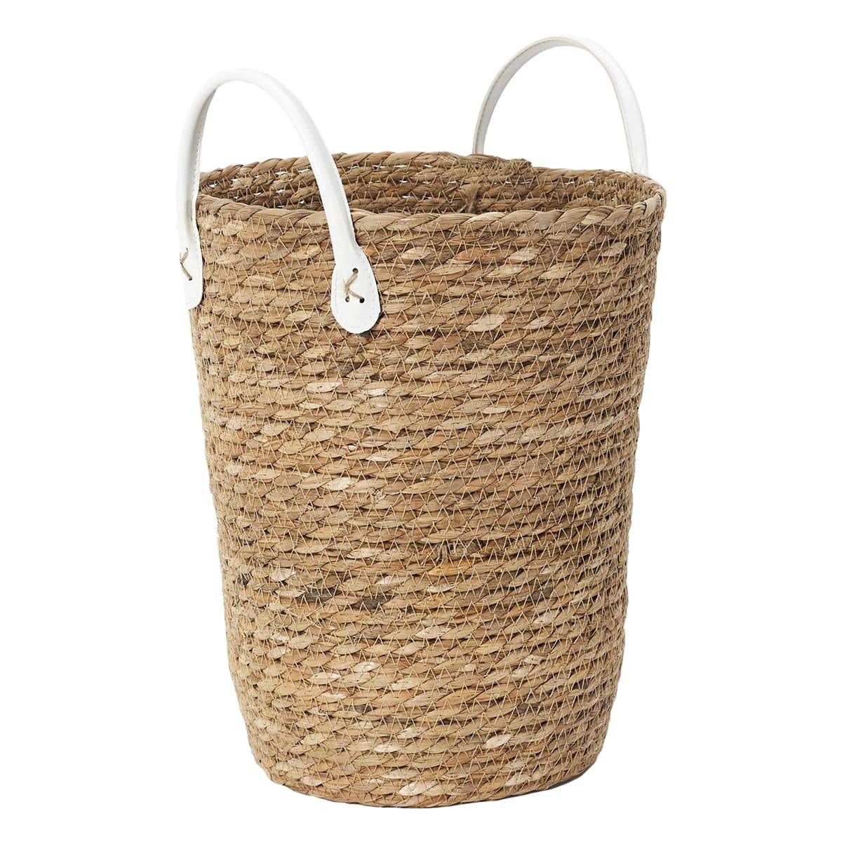Lot de 3 Paniers Tressés Coloris Naturel avec Anses en Simili Cuir Blanc - LORINE - Image 5
