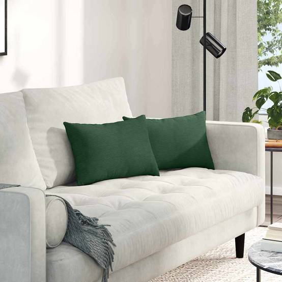 ComfortXL - Paire de Coussins en Velours Côtelé Design Moderne Housses Lavables pour Salon Vert Foncé 50x30 cm – ComfortXL Outdoor Living - Image 1