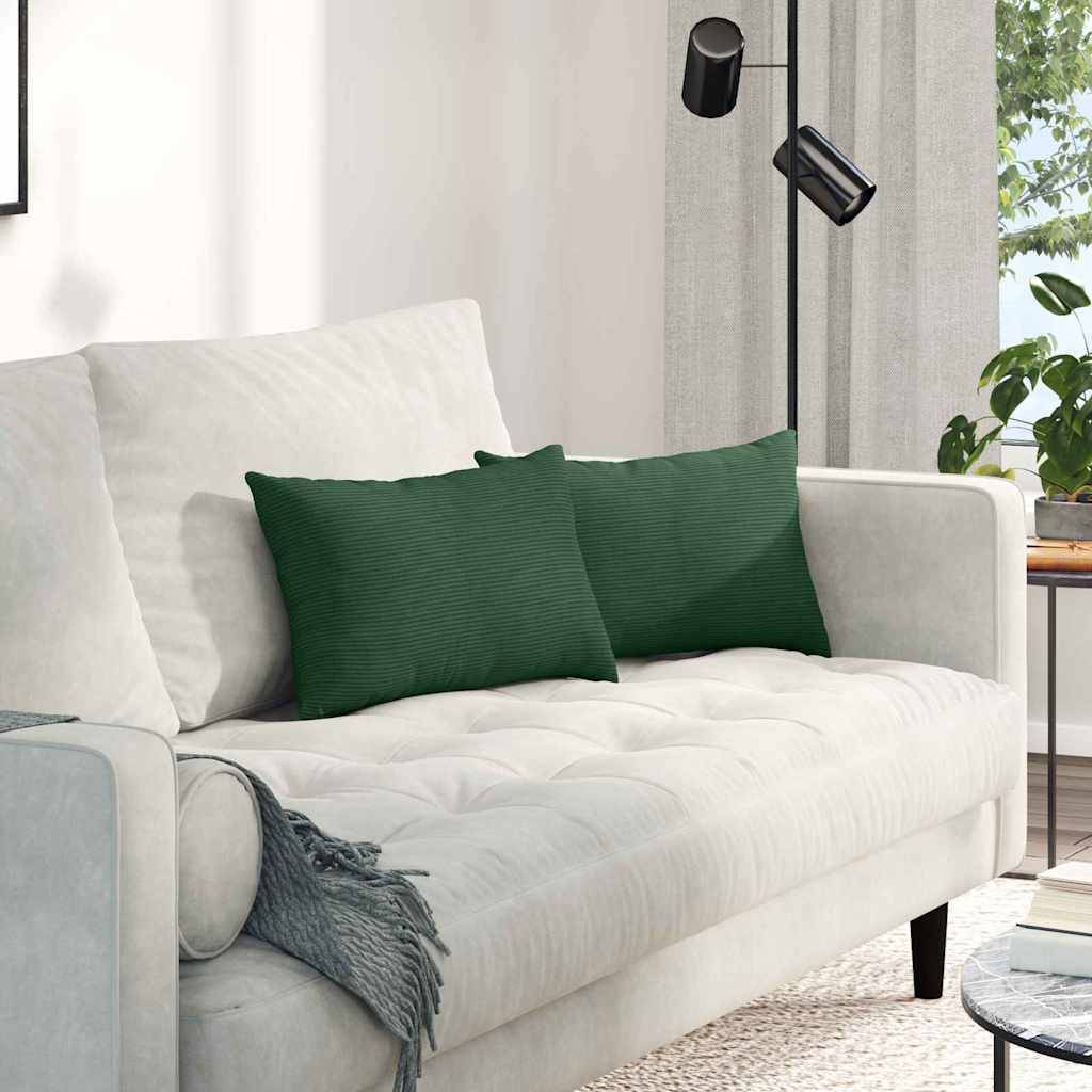 ComfortXL - Paire de Coussins en Velours Côtelé Design Moderne Housses Lavables pour Salon Vert Foncé 50x30 cm – ComfortXL Outdoor Living - Image 1