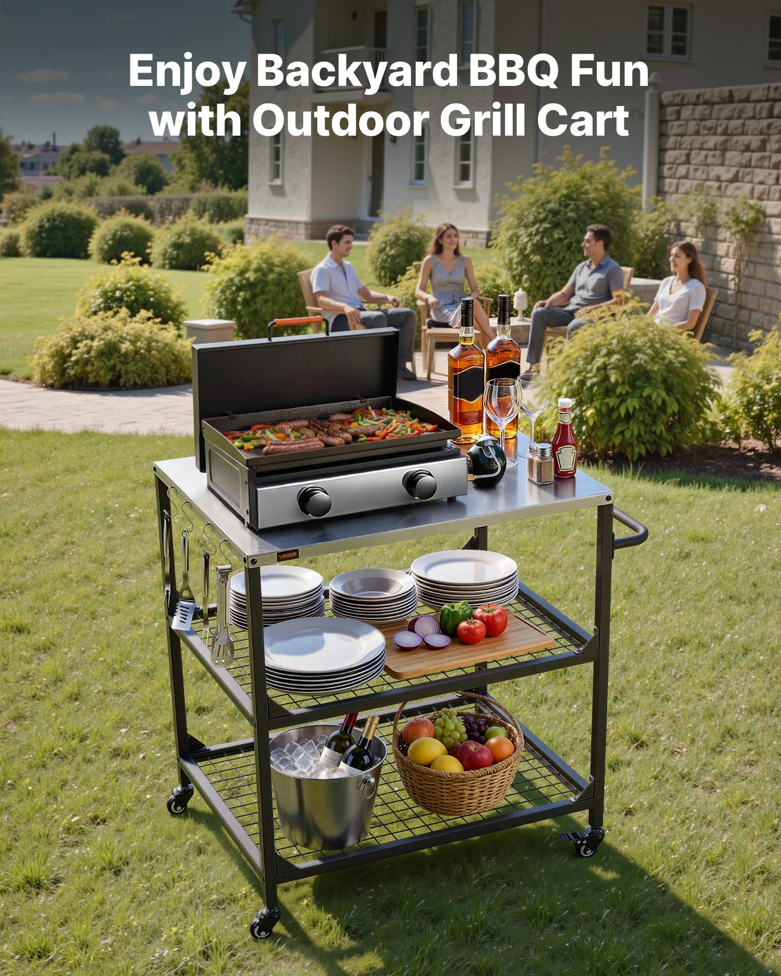 Vevor - VEVOR Desserte de Jardin Chariot de Barbecue pour Plancha 80x61 cm Pique-niques - Image 2
