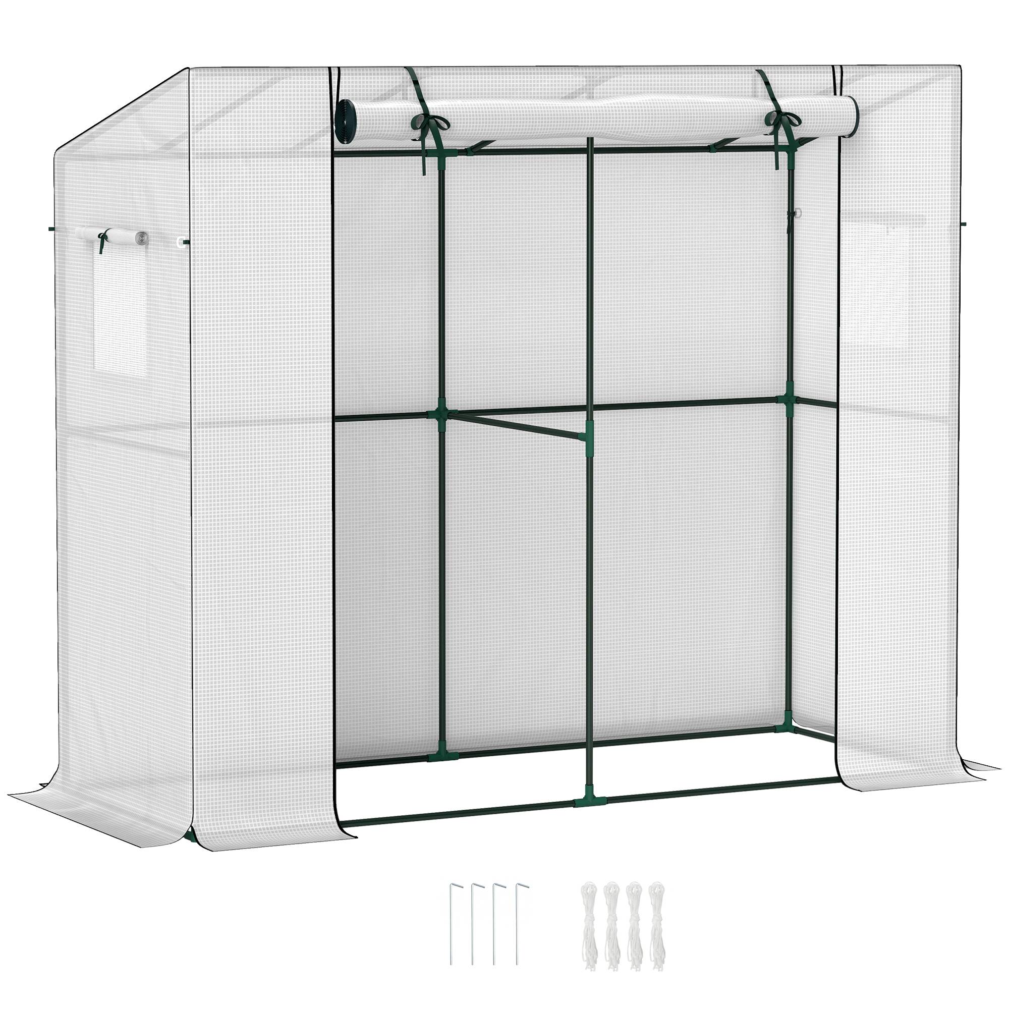 Sans Marque - Mini serre adossée porte enroulable fenêtres filet UV semis fleurs plantes blanche serre jardin balcon - Image 1