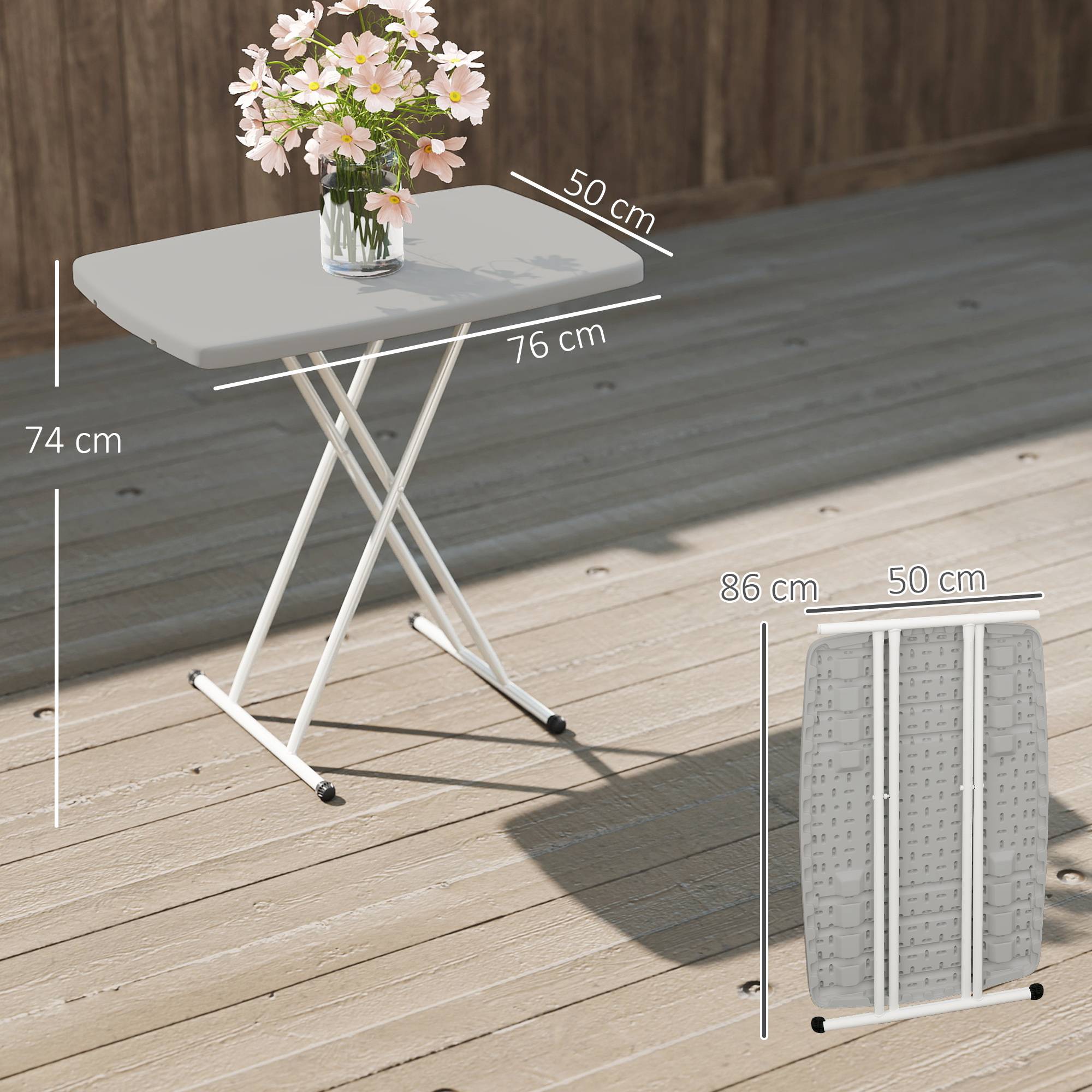 Sans Marque - Table d'appoint pliable en HDPE table pliante hauteur réglable sur 6 niveaux pour patios jardins 76 x 50 x 74 cm gris - Image 5