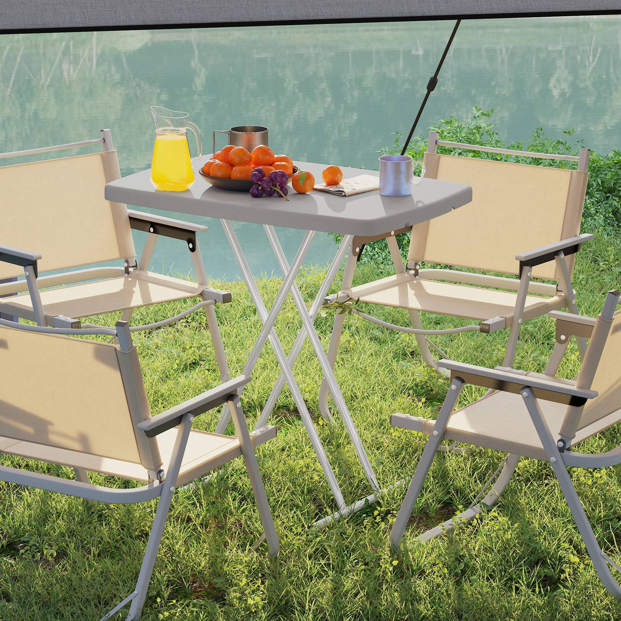 Sans Marque - Table d'appoint pliable en HDPE table pliante hauteur réglable sur 6 niveaux pour patios jardins 76 x 50 x 74 cm gris - Image 4
