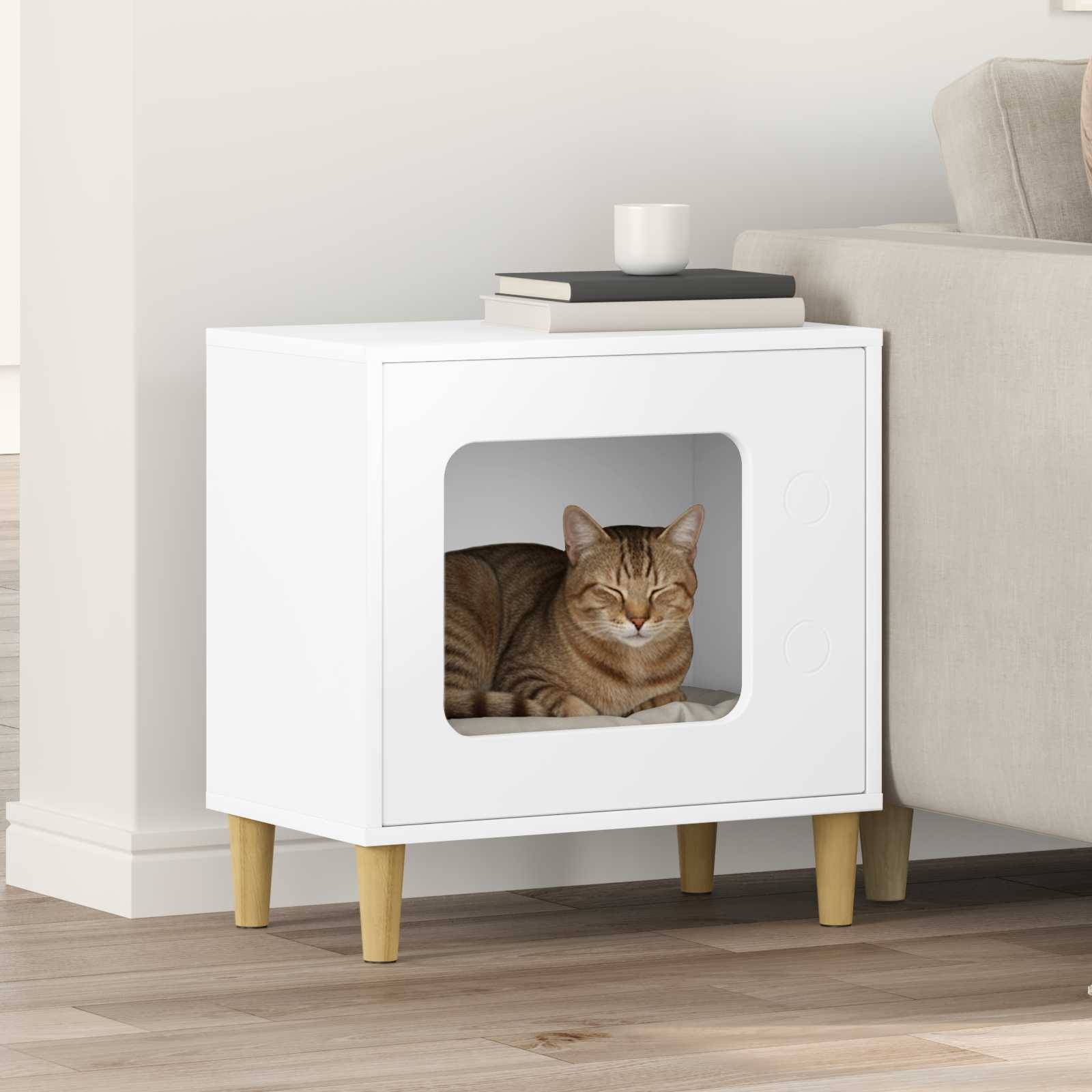 Vidaxl - Maison pour chat Blanc 51 x 30 x 52 cm Bois d'ingénierie vidaXL 8000653 - Image 1