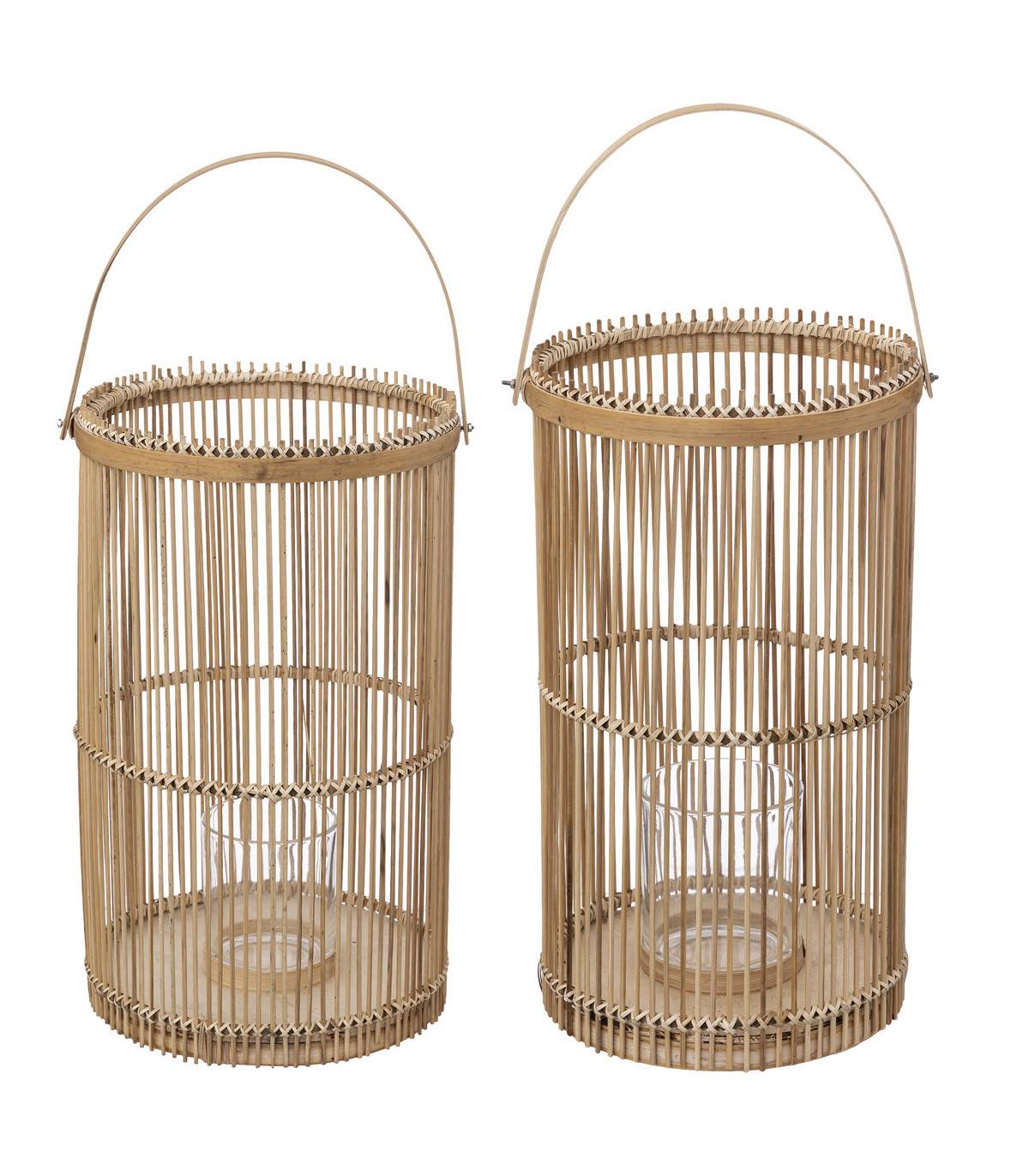 Lot de 2 Lanternes Photophore en Bambou Bougeoirs en Verre - Image 1