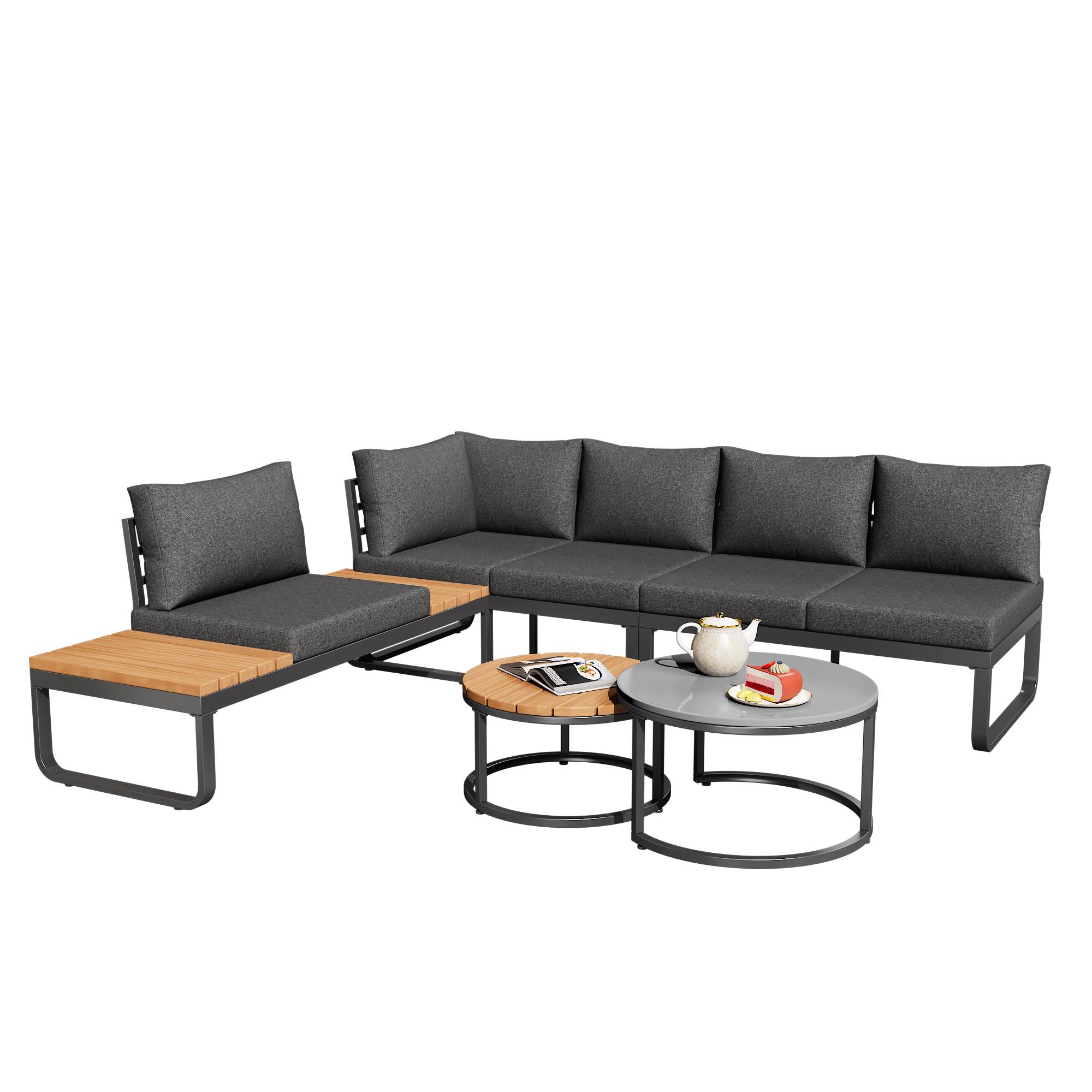 Salon de Jardin avec 2 Canapés 2 places 1 Fauteuil et 2 Tables Basses pour terrasse Gris - Image 1