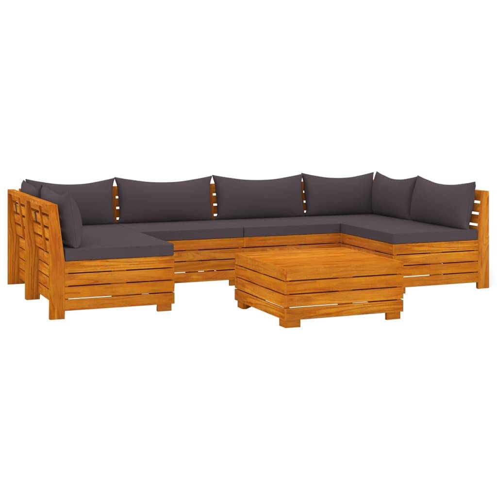 Helloshop26 - Salon de jardin meuble d'extérieur ensemble de mobilier 7 pièces avec coussins bois d'acacia solide - Image 1