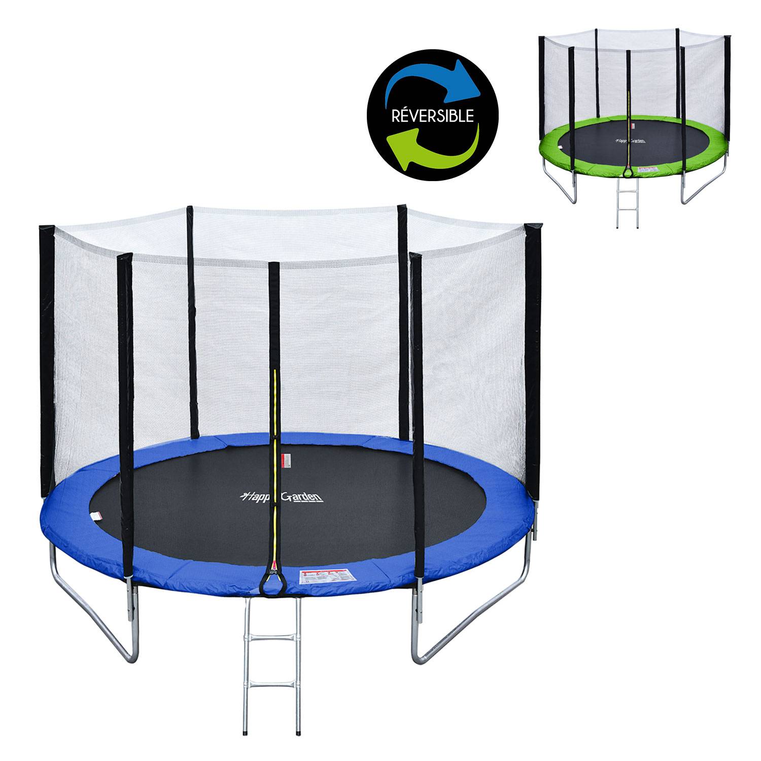 Pack Premium Trampoline 245cm réversible vert / bleu CANBERRA + filet, échelle, bâche et kit d'ancrage - HAPPY GARDEN - Image 5