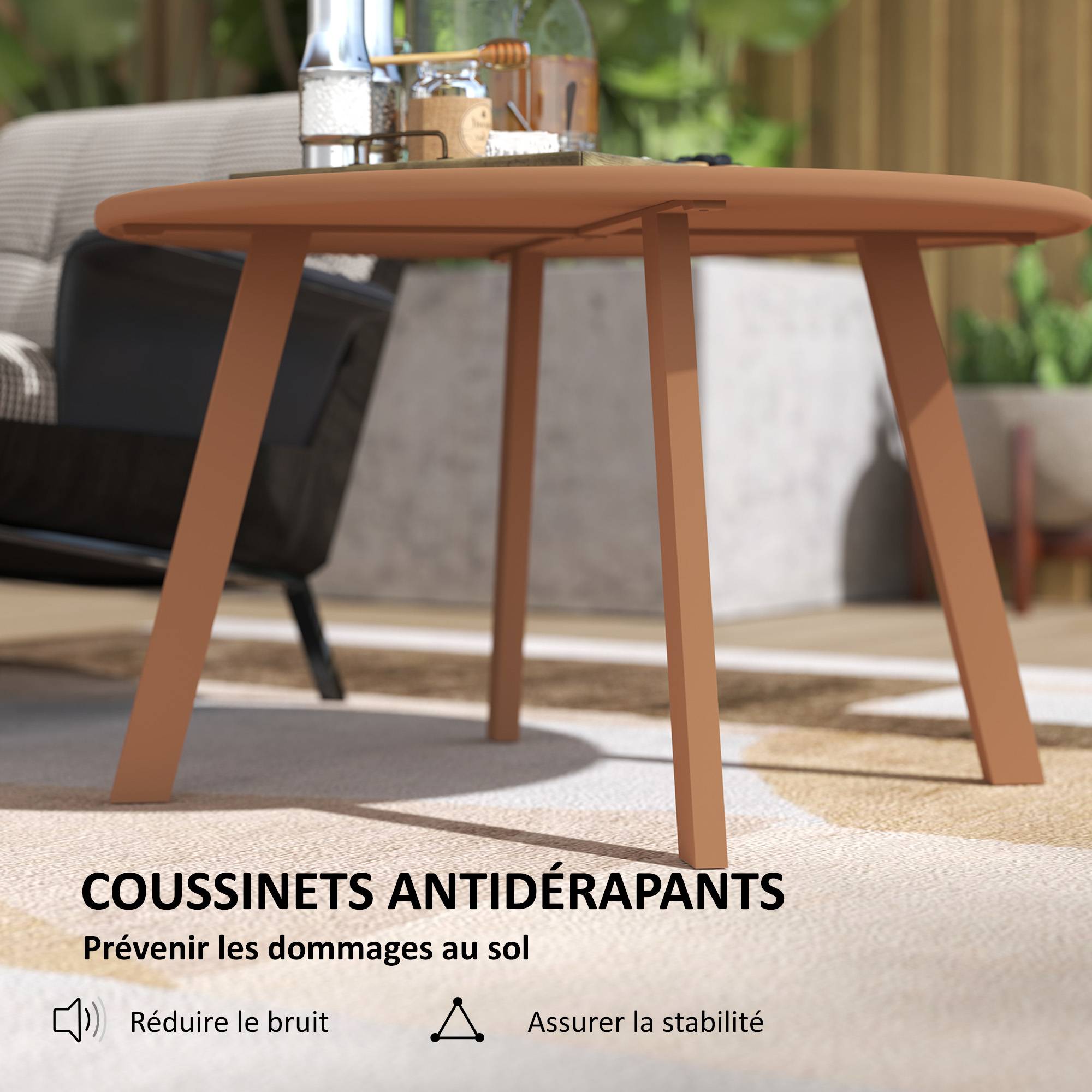 Petite table basse ronde, table d'appoint avec patins antidérapants, cadre en métal, pour jardin, Ø 70 x 42 cm, orange - Image 8