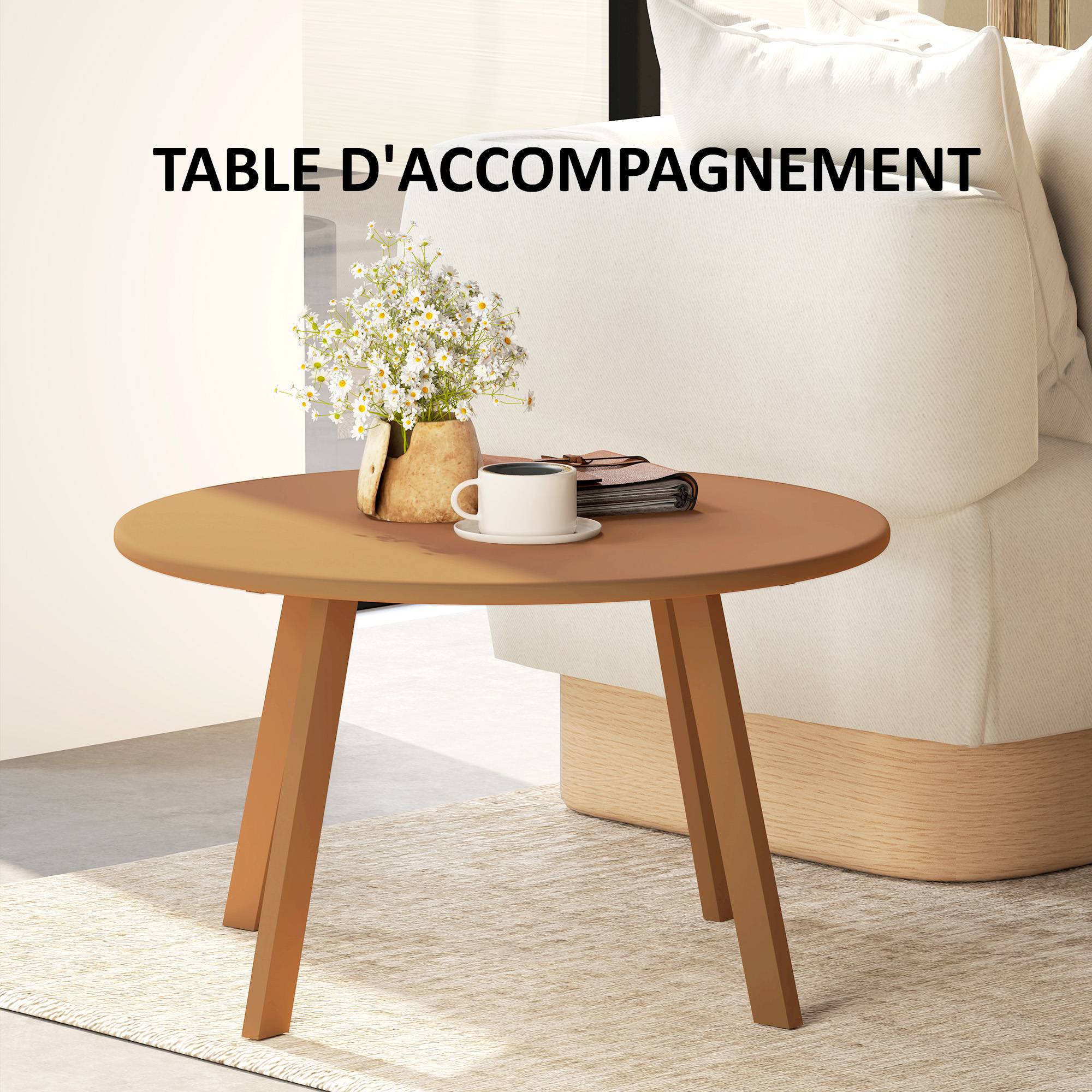 Petite table basse ronde, table d'appoint avec patins antidérapants, cadre en métal, pour jardin, Ø 70 x 42 cm, orange - Image 9
