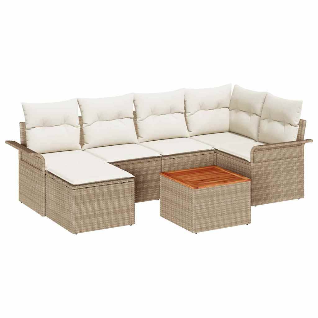 ComfortXL - Canapé Extérieur & Pouf 7 pcs Beige & Crème – Polyrotin & Acacia – Résistant Intempéries – ComfortXL Outdoor Living - Image 2