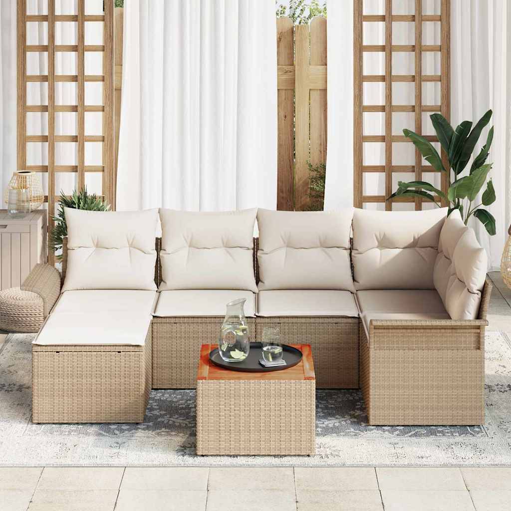 ComfortXL - Canapé Extérieur & Pouf 7 pcs Beige & Crème – Polyrotin & Acacia – Résistant Intempéries – ComfortXL Outdoor Living - Image 3
