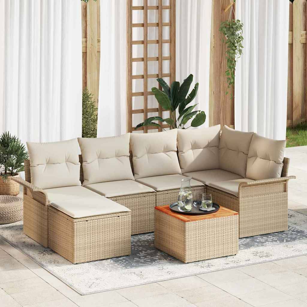 ComfortXL - Canapé Extérieur & Pouf 7 pcs Beige & Crème – Polyrotin & Acacia – Résistant Intempéries – ComfortXL Outdoor Living - Image 1