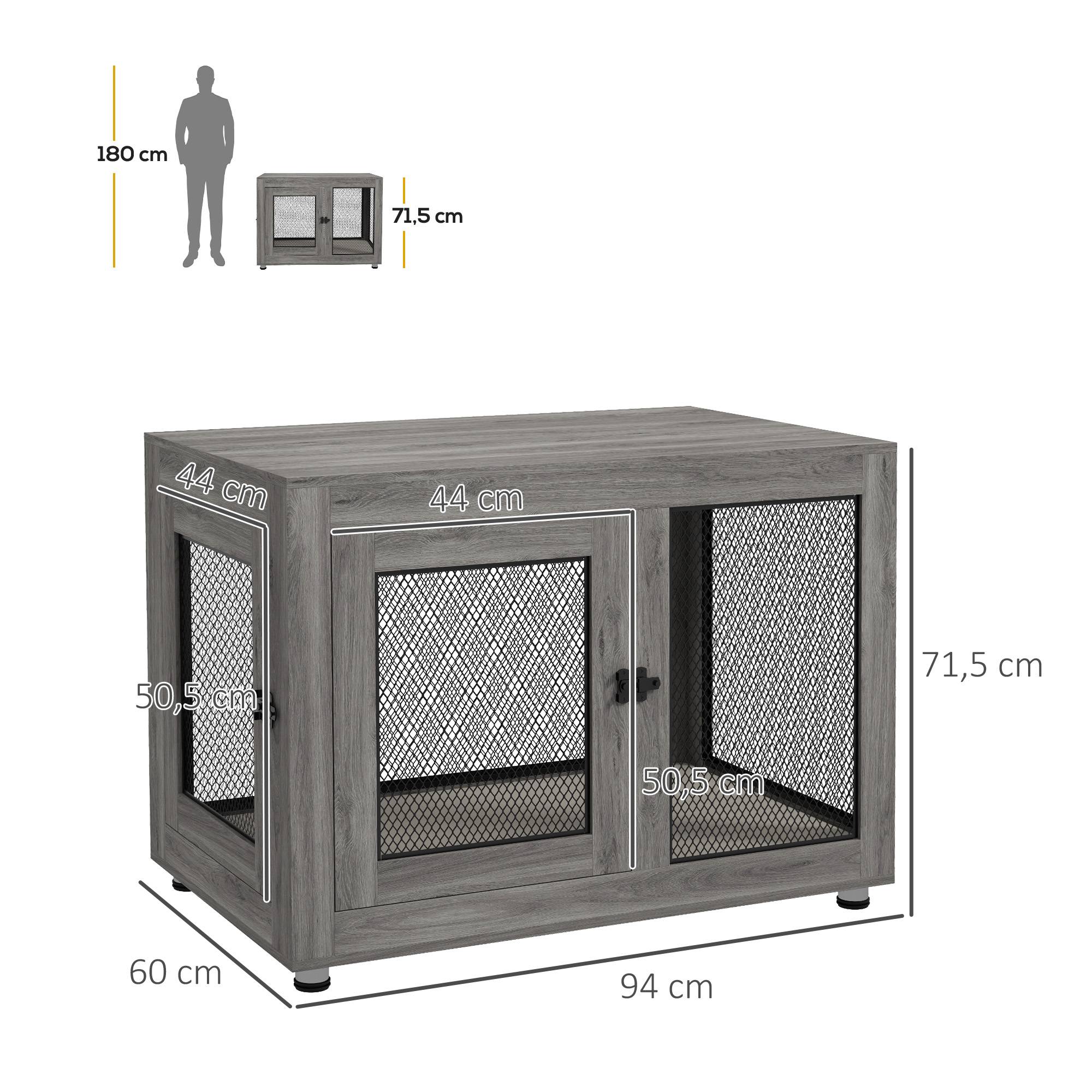 Caisse pour chiot avec étagère, coussin hydrofuge, grille acier, pieds réglables,94x60x71,5cm - Image 5