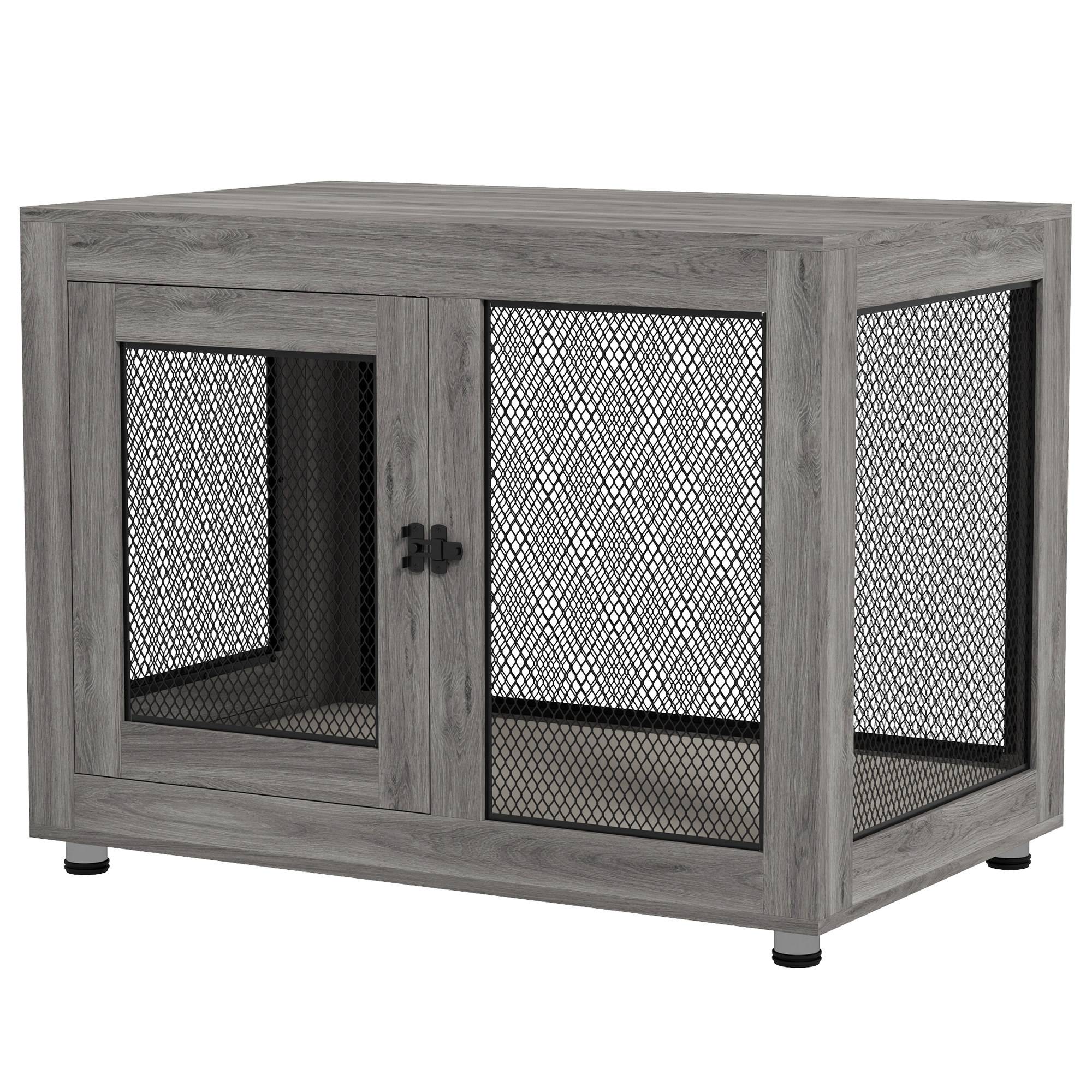 Caisse pour chiot avec étagère, coussin hydrofuge, grille acier, pieds réglables,94x60x71,5cm - Image 2