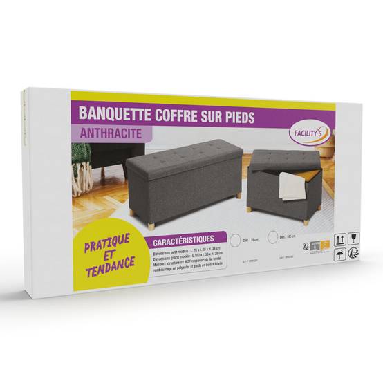 Banc coffre capitonné 76 cm Gris - Image 8