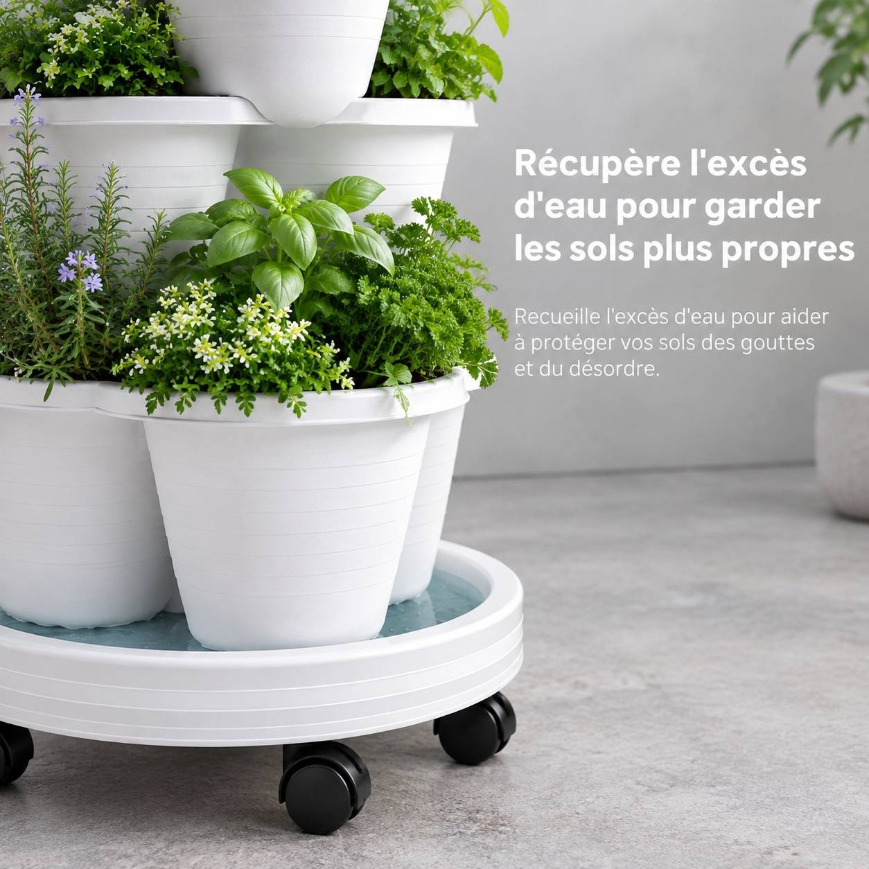 Jardinière Sur Pied 5 Niveaux Empilable Roulettes Bloquables Blanche - Image 7