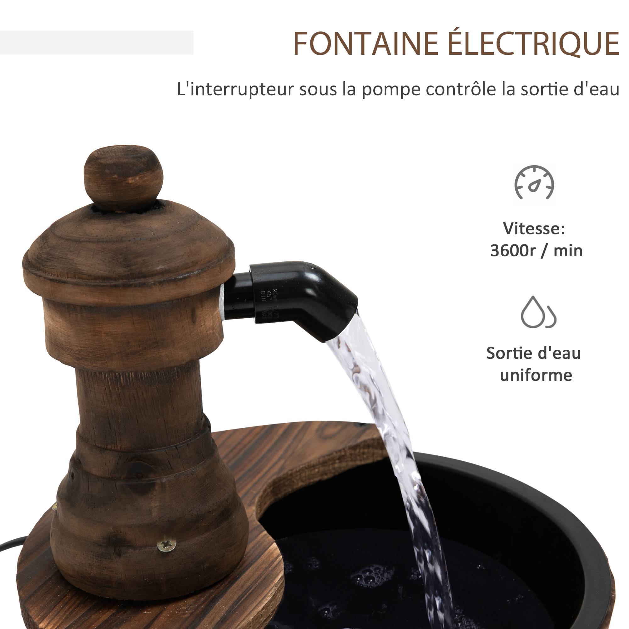 Fontaine de jardin bois sapin cascade pompe électrique débit réglable 27x37cm - ComfortXL Outdoor Living - Image 9