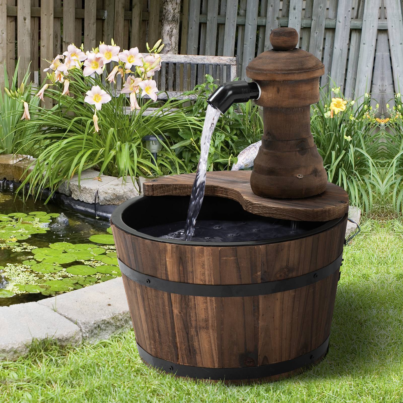 Fontaine de jardin bois sapin cascade pompe électrique débit réglable 27x37cm - ComfortXL Outdoor Living - Image 4