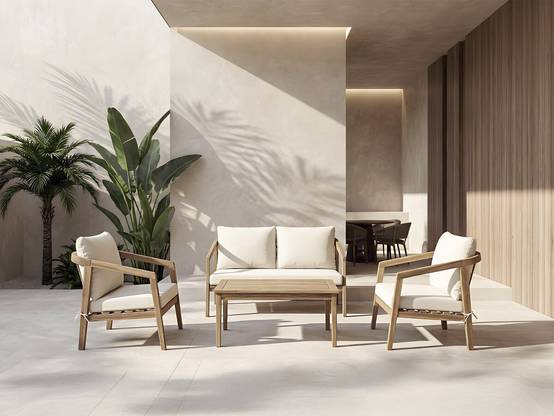 Habitat Et Jardin - Salon De Jardin En Bois D'acacia Avec Coussins "presley" - 4 Places - Beige -habitat Et Jardin - Image 2