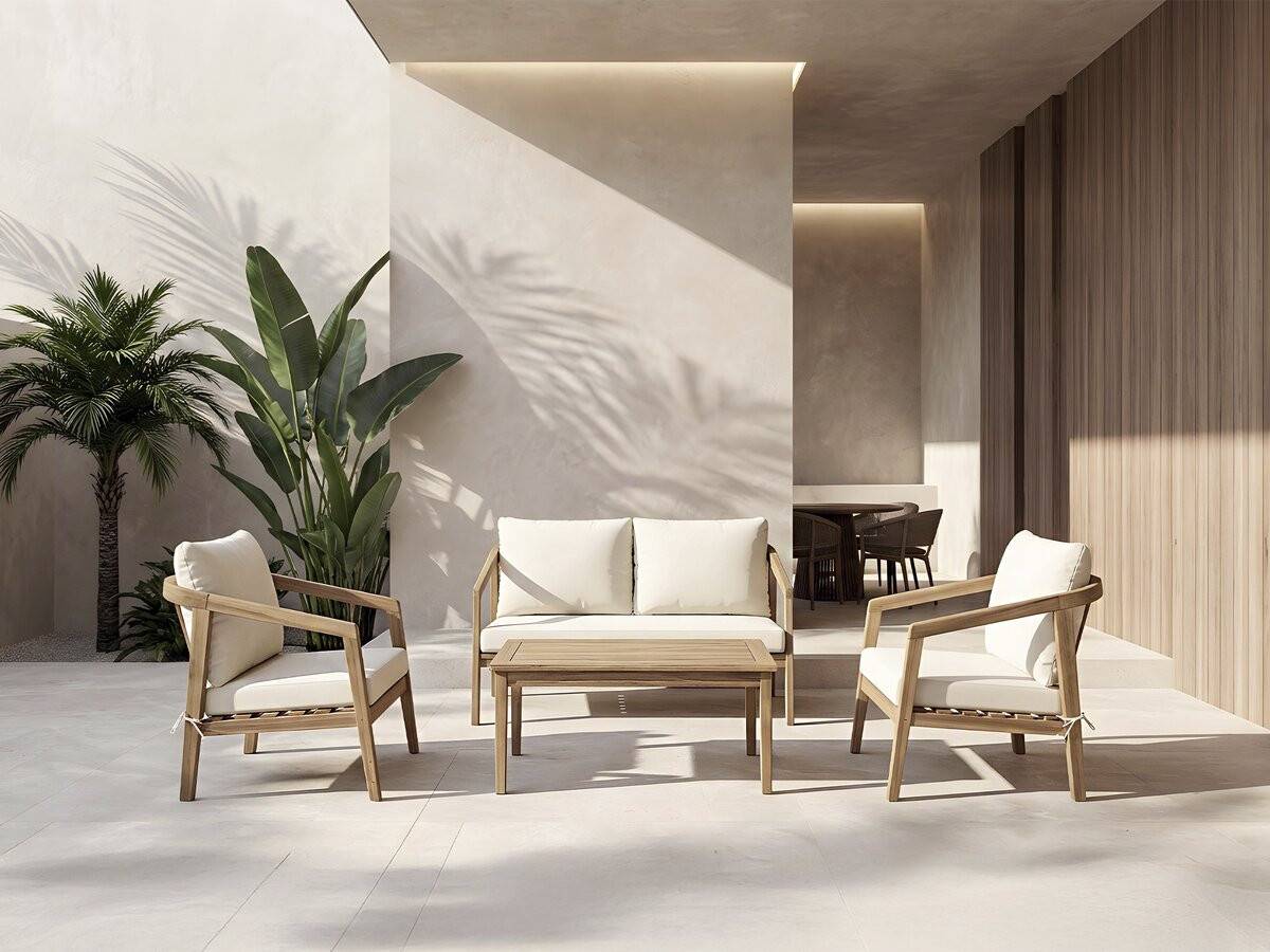 Habitat Et Jardin - Salon De Jardin En Bois D'acacia Avec Coussins "presley" - 4 Places - Beige -habitat Et Jardin - Image 2