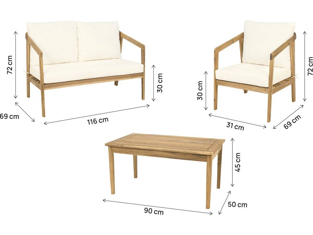 Habitat Et Jardin - Salon De Jardin En Bois D'acacia Avec Coussins "presley" - 4 Places - Beige -habitat Et Jardin - Image 3