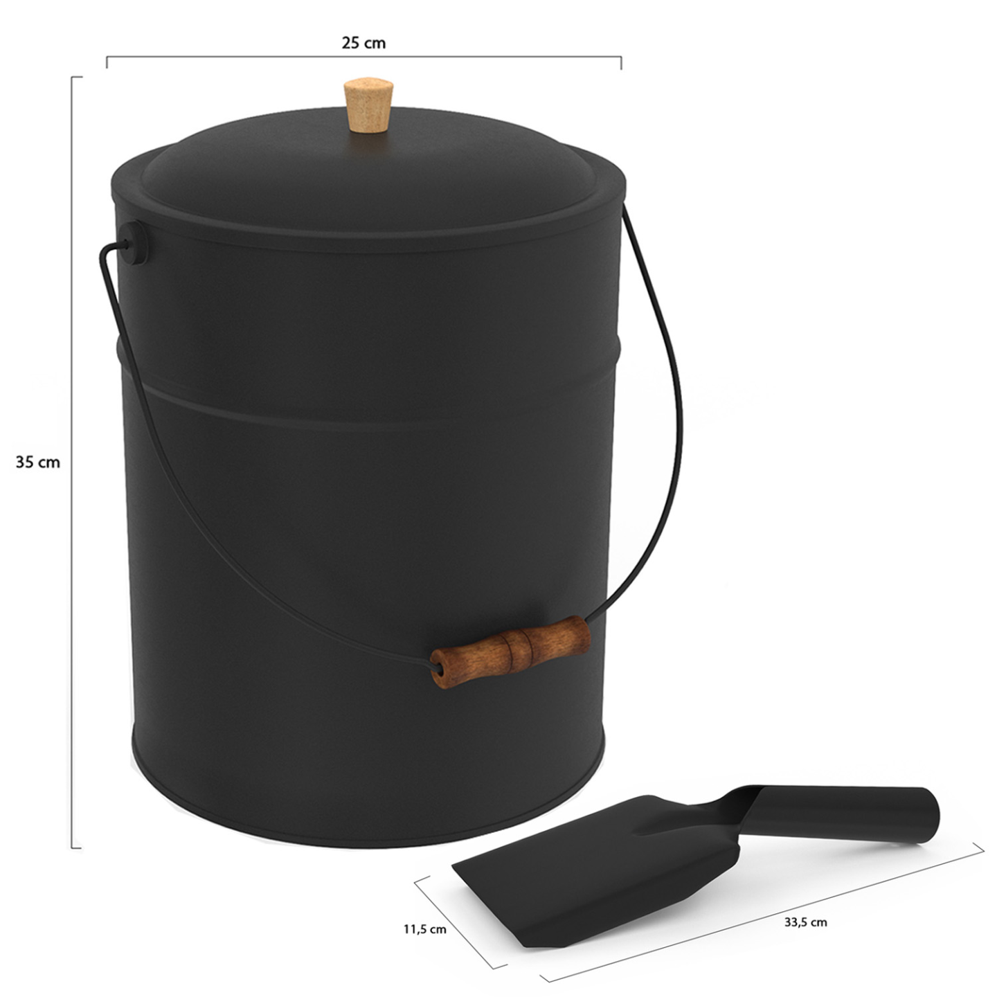 IDMARKET - Seau à cendres 15 L avec pelle et couvercle - Image 5
