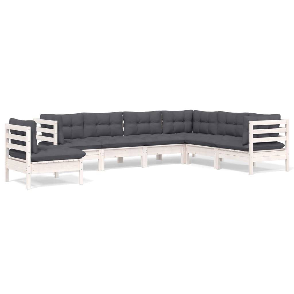 Prolenta Premium - Salon complet 7 places bois de pin et tissu (100 % polyester) blanc 63,5 x 63,5 x 62,5 cm - Prolen - Image 1