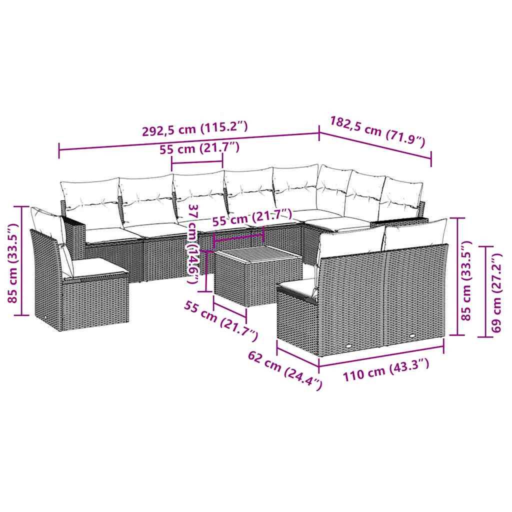 Salon de jardin XXL 10 places résine tressée avec rangement et coussins modulable pour extérieur Gris – ComfortXL Outdoor Living - Image 4
